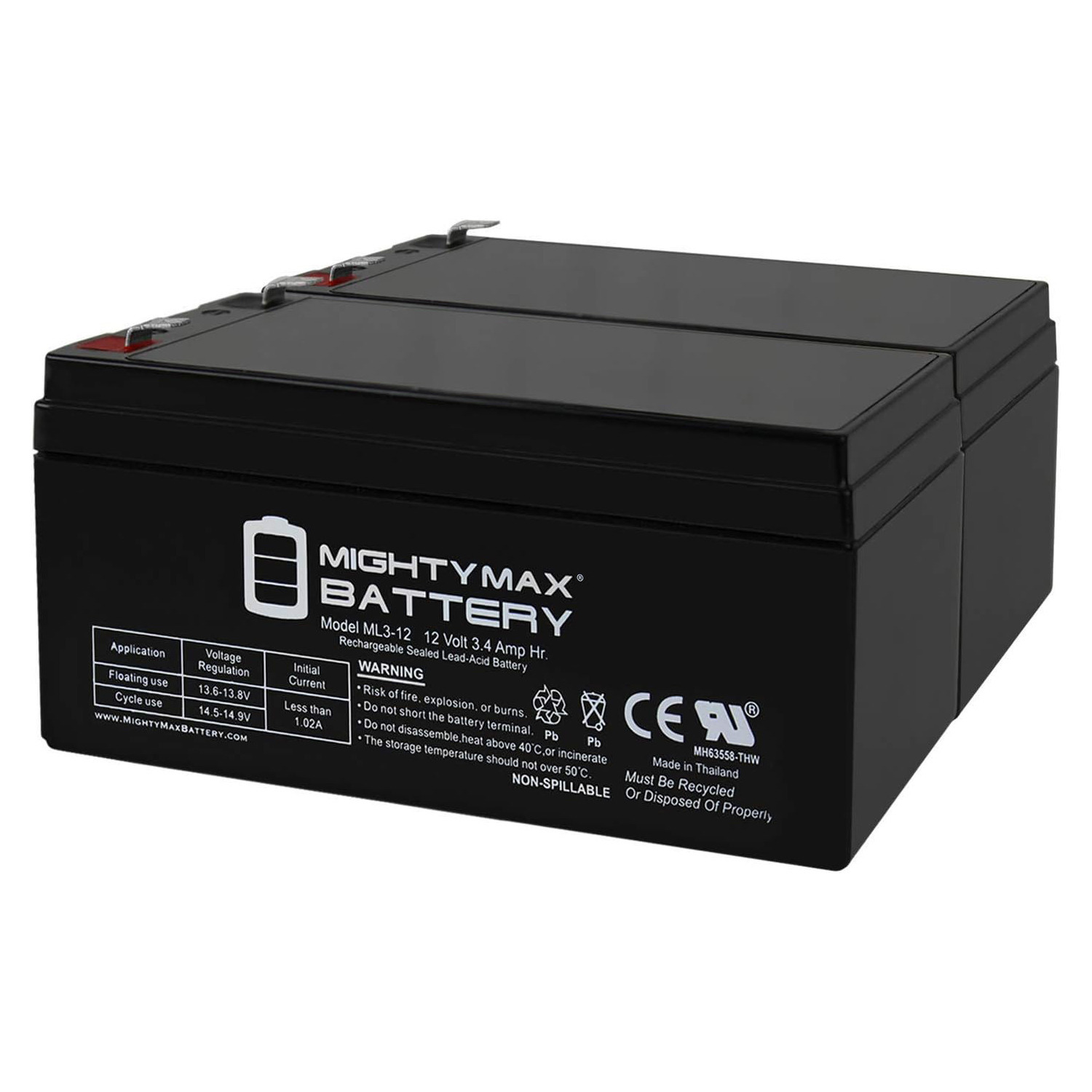 ML3-12 12 Volt 3 Ah SLA UPS Battery  - 2 Pack