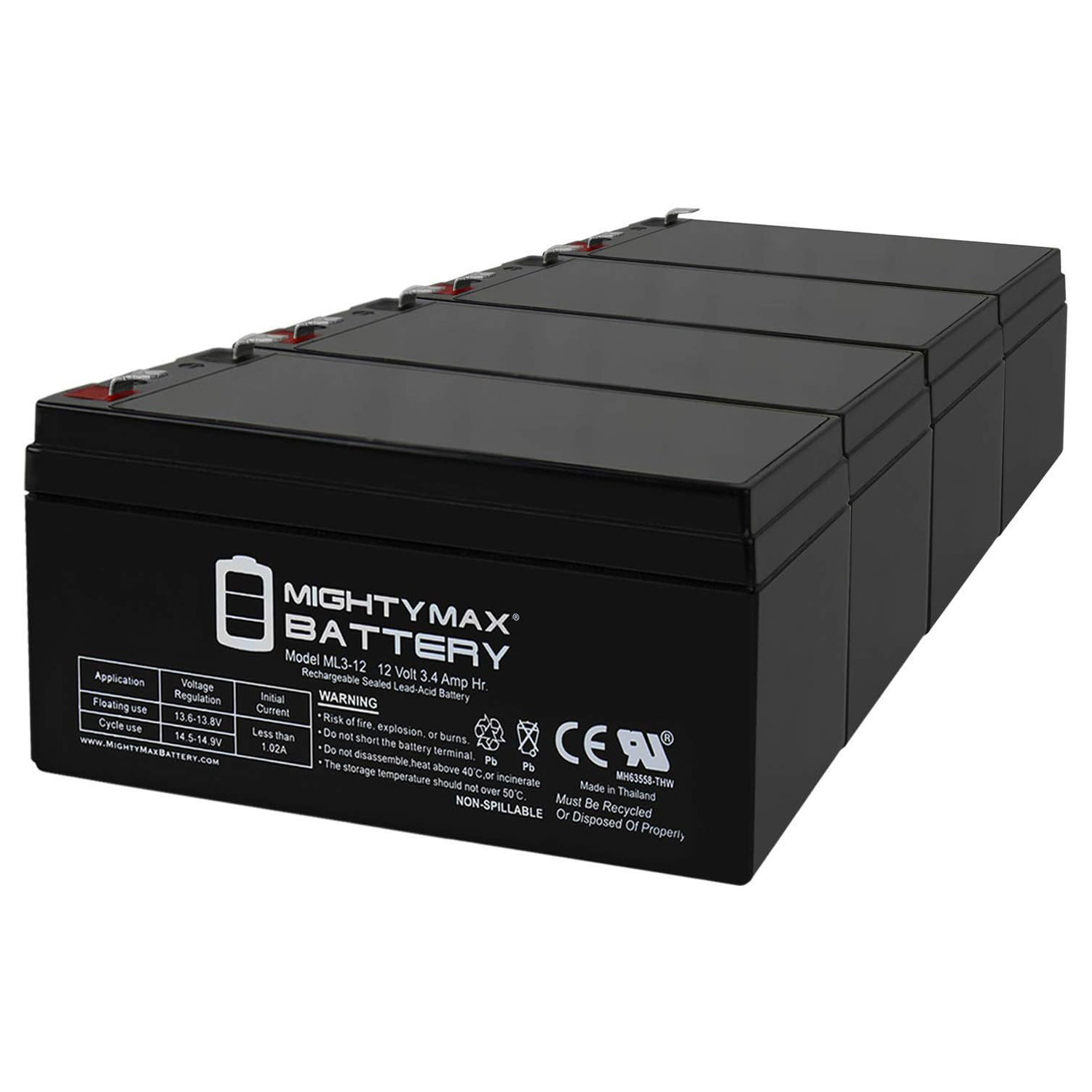 ML3-12 - 12V 3AH Replacement Battery for Peak Energy PK12V3F1 - 4 Pack