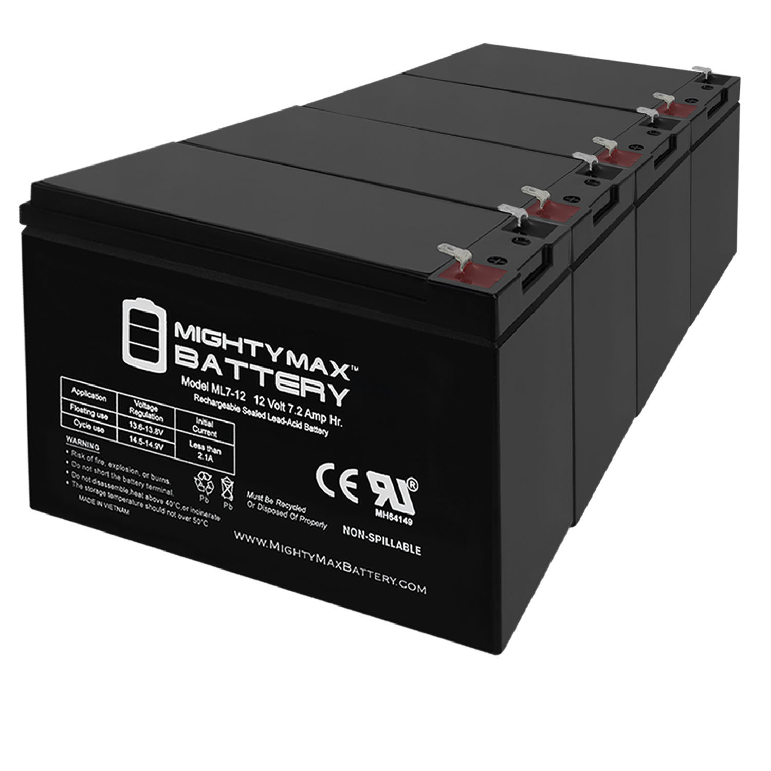 12V 7Ah Replacement Battery for Ademco 4140XMPT - 4 Pack