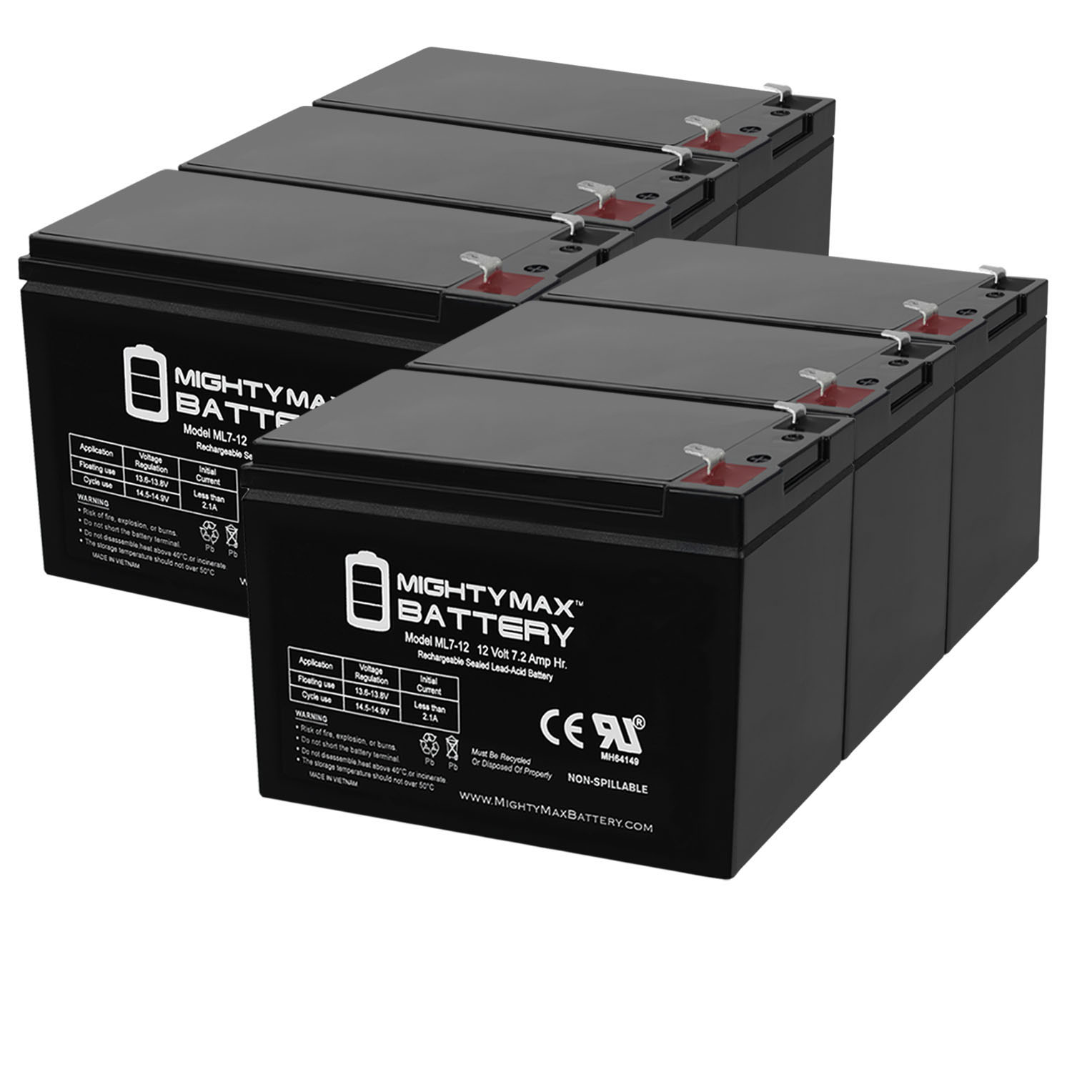 ML7-12 - 12V 7.2AH Replacement UPS Battery for APC SC420 - 6 Pack