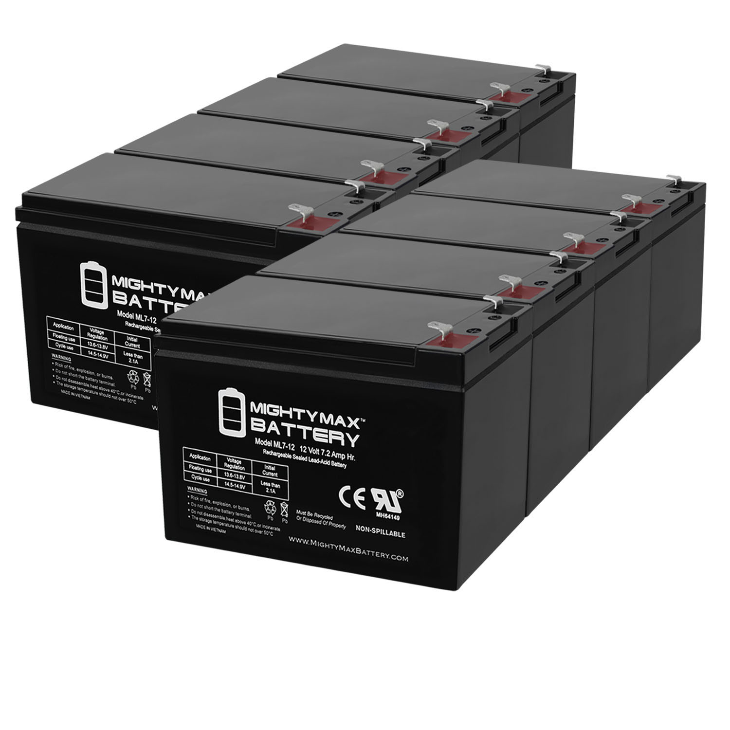 ML7-12 - 12V 7.2AH Replacement UPS Battery for APC SC420 - 8 Pack