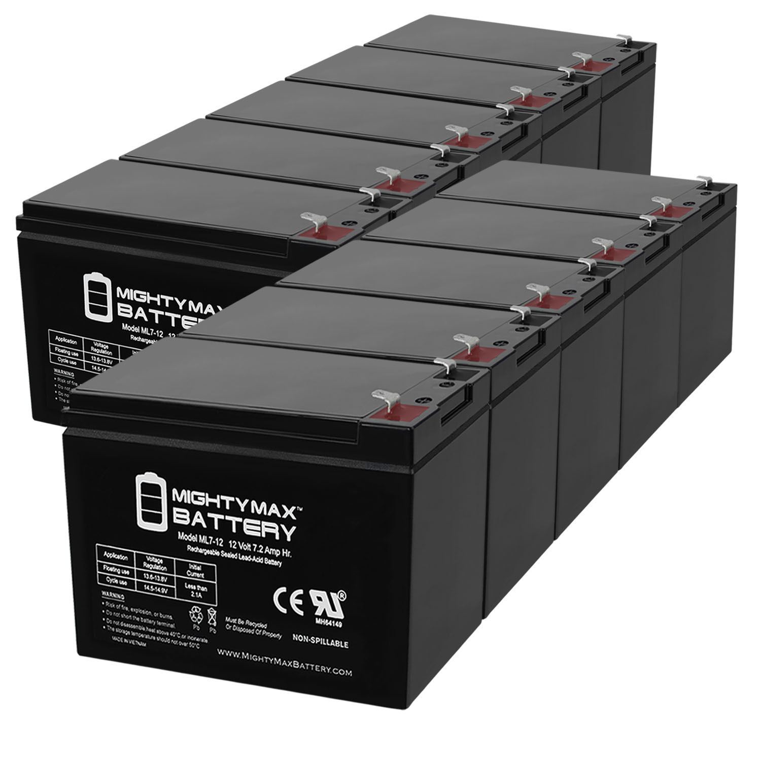 12V 7Ah Replacement Battery for Ademco 4140XMP - 10 Pack