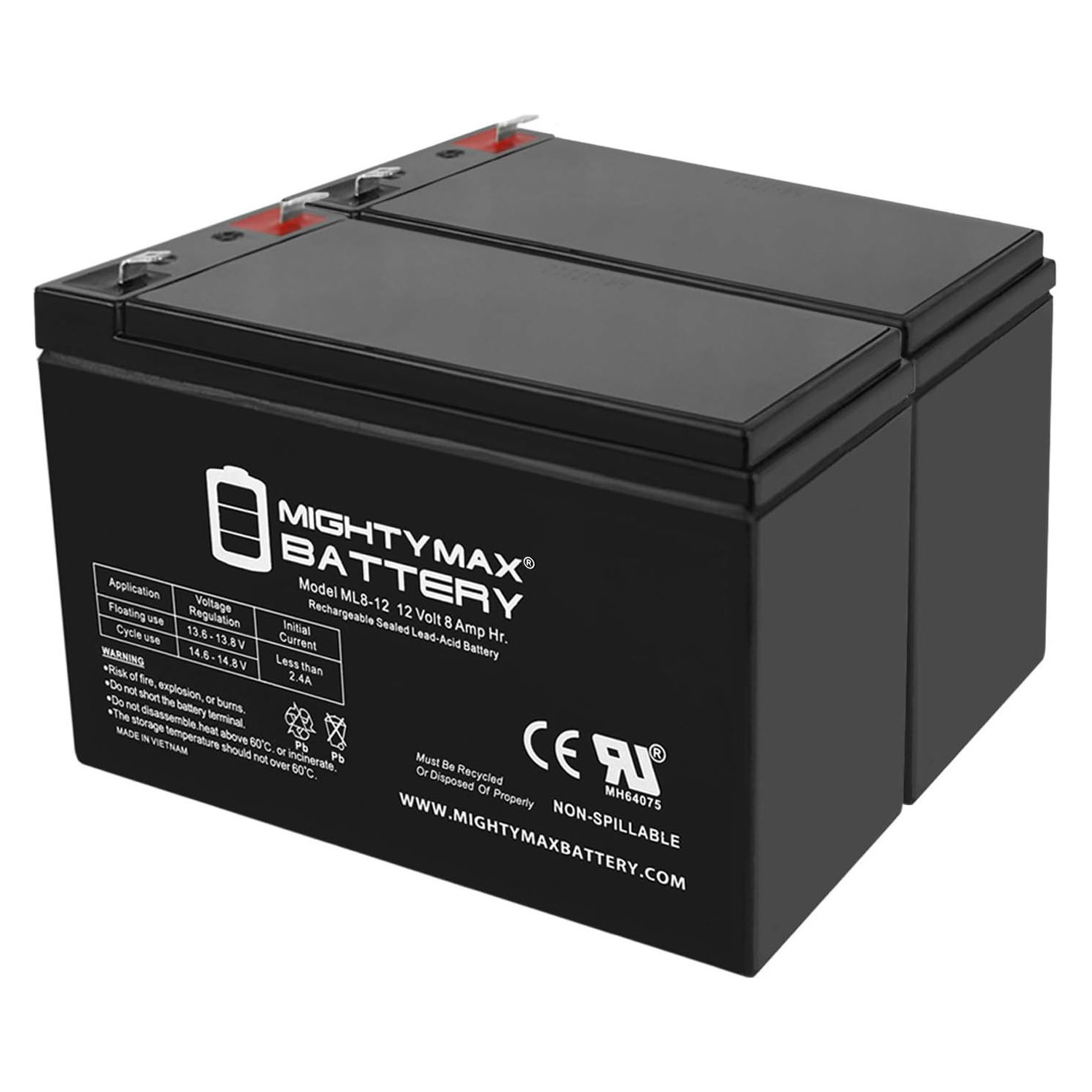 12V 8Ah UPS Backup Battery Replaces 7.2Ah Jolt SA1272, SA 1272 - 2 Pack