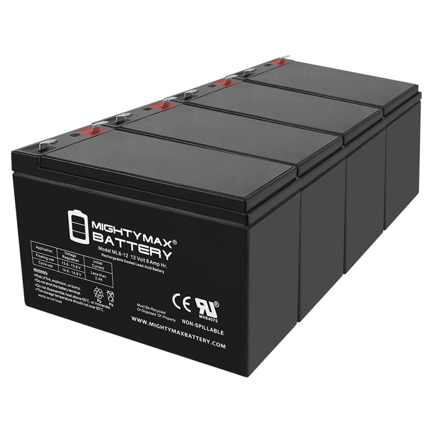 12V 8Ah UPS Backup Battery Replaces 7.2Ah Jolt SA1272, SA 1272 - 4 Pack