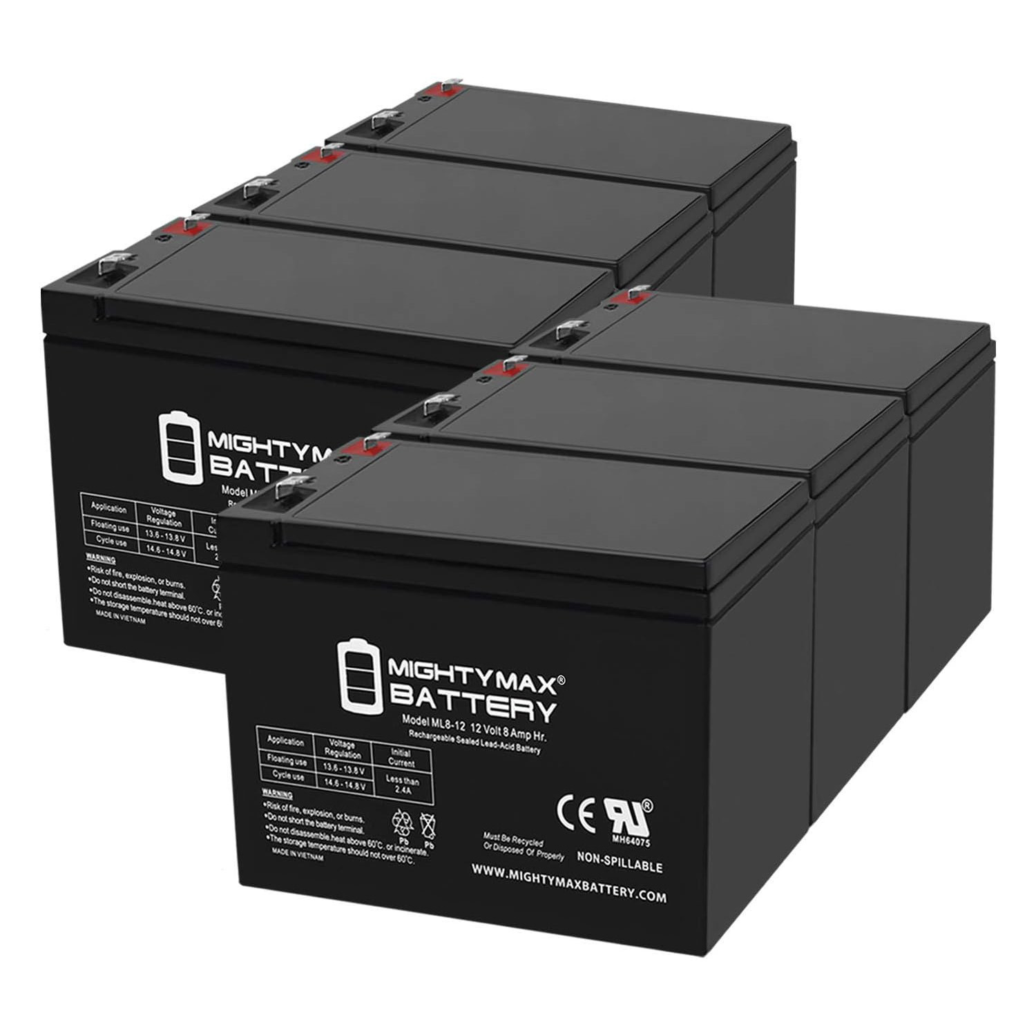 12V 8Ah UPS Backup Battery Replaces 7.2Ah Jolt SA1272, SA 1272 - 6 Pack