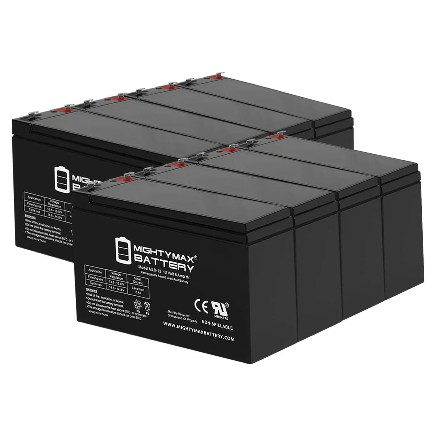 12V 8Ah UPS Backup Battery Replaces 7.2Ah Jolt SA1272, SA 1272 - 8 Pack