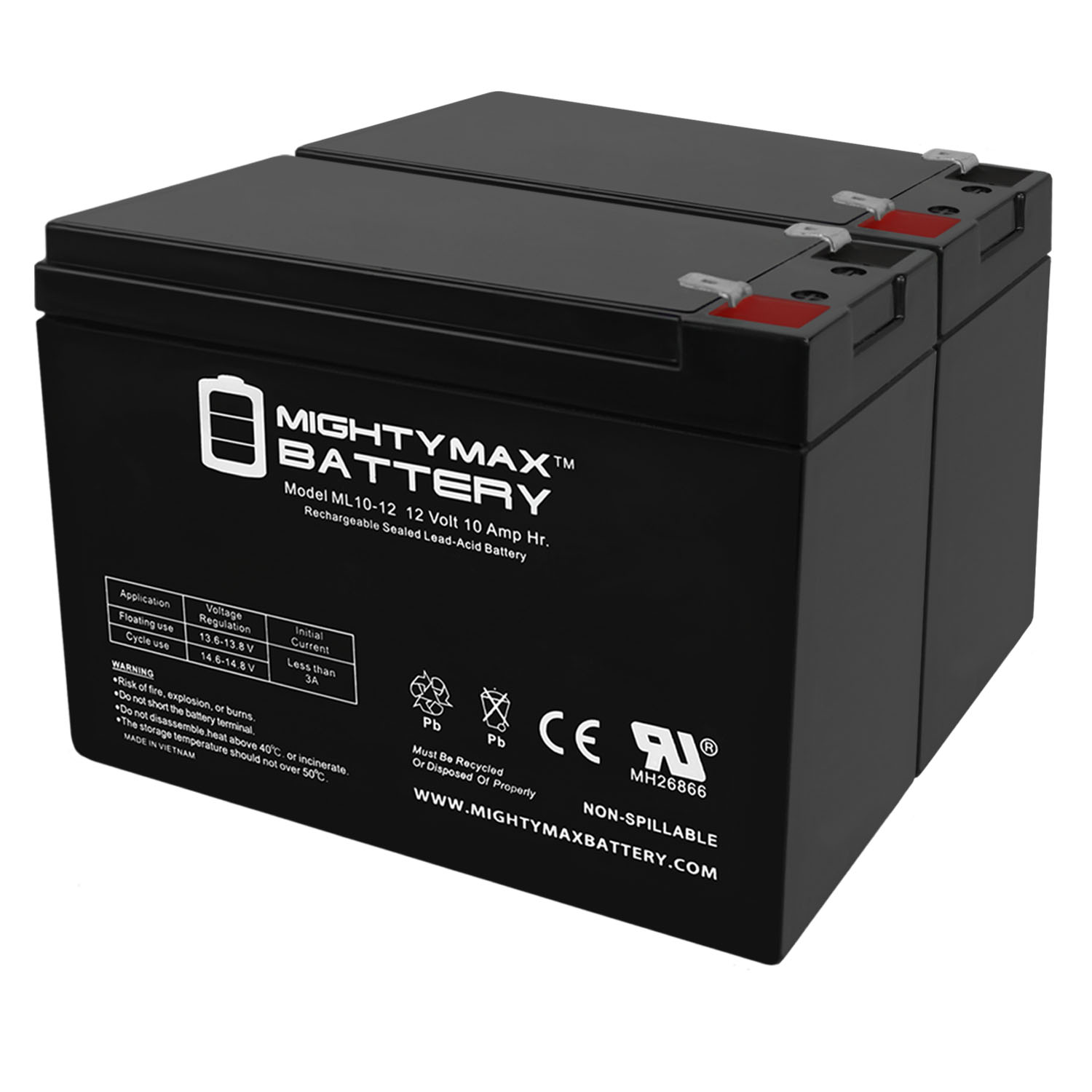 ML10-12 - 12V 10AH SLA Battery - T2 Terminals - for ZB-12-10 - 2 Pack