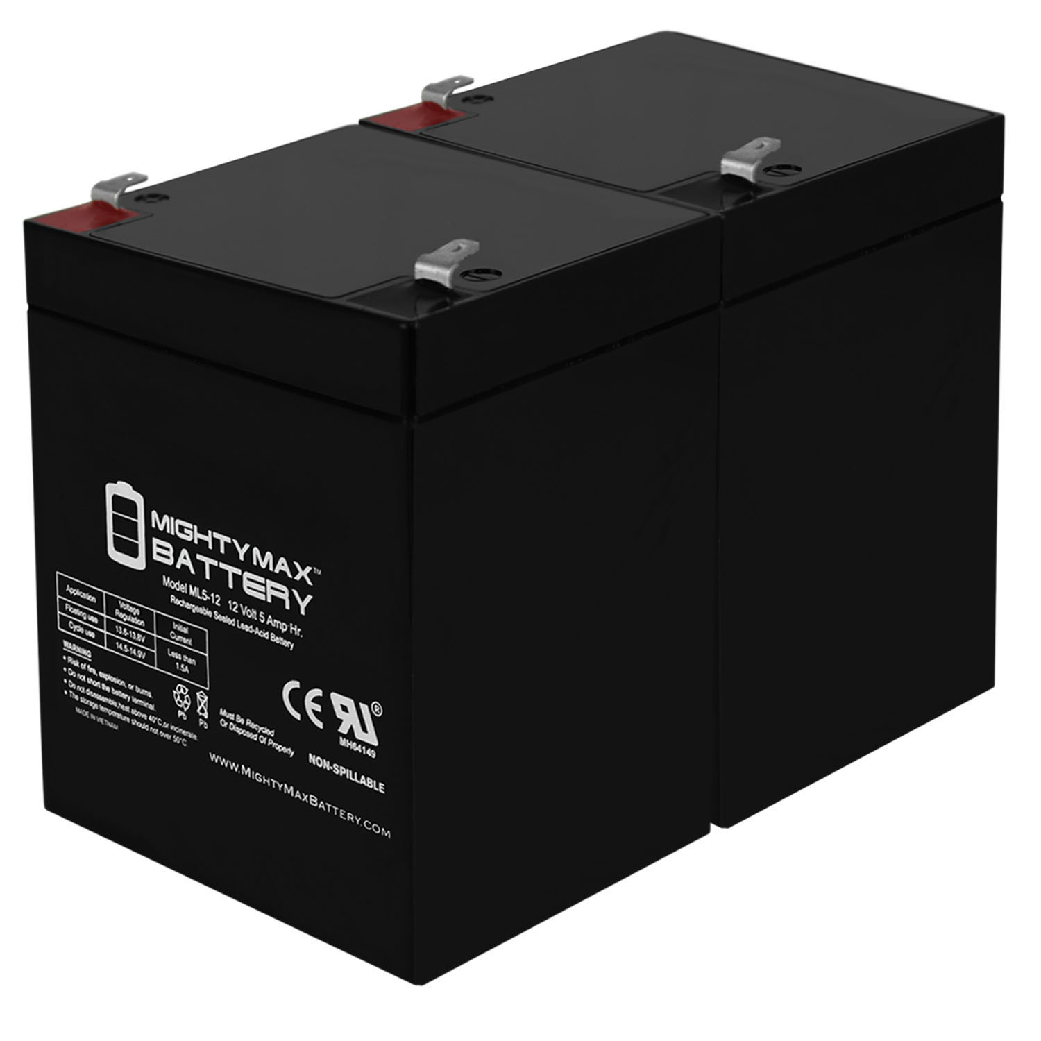 ML5-12 - 12V 5AH UPS Battery Replaces 4Ah Johnson Controls JC1240 - 2 Pack