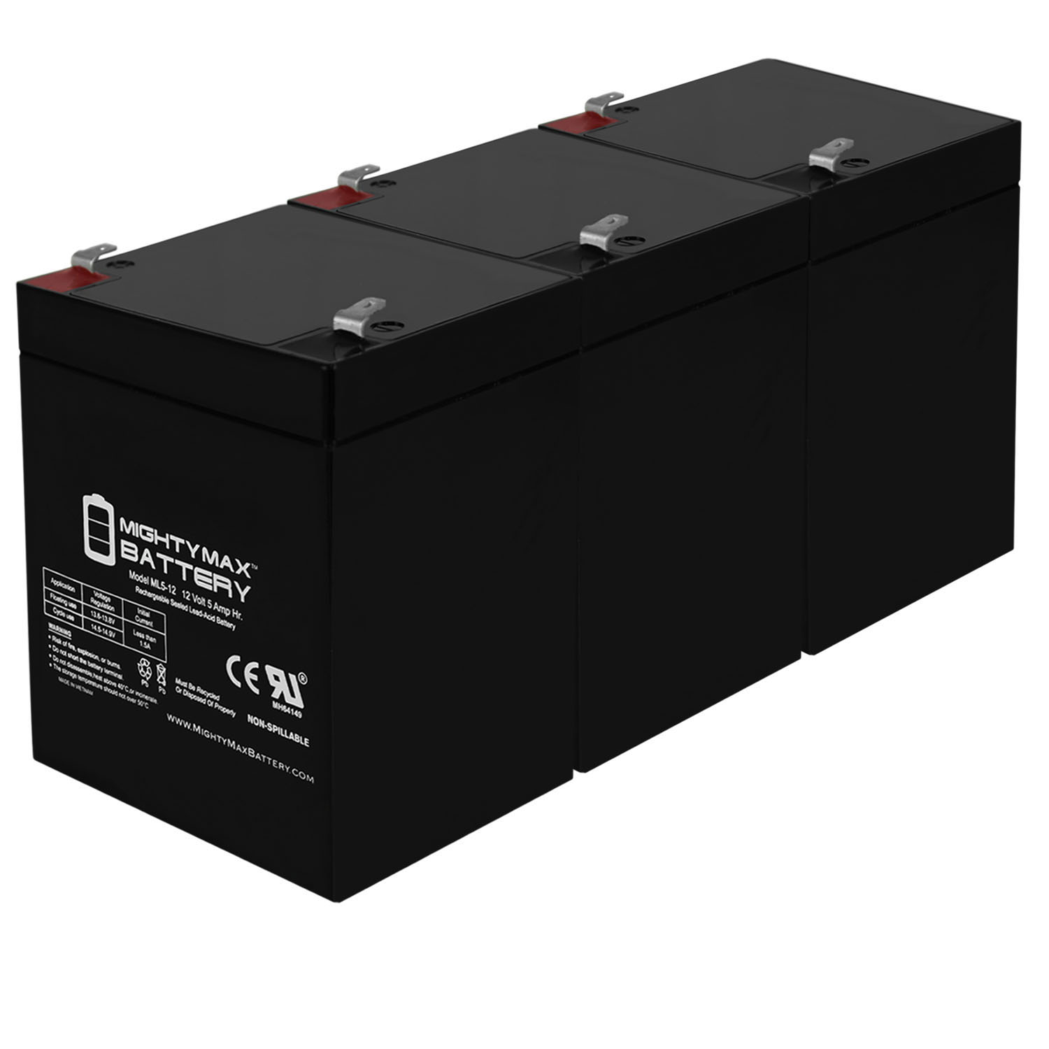 ML5-12 - 12V 5AH UPS Battery for Securitron BPS129 - 3 Pack