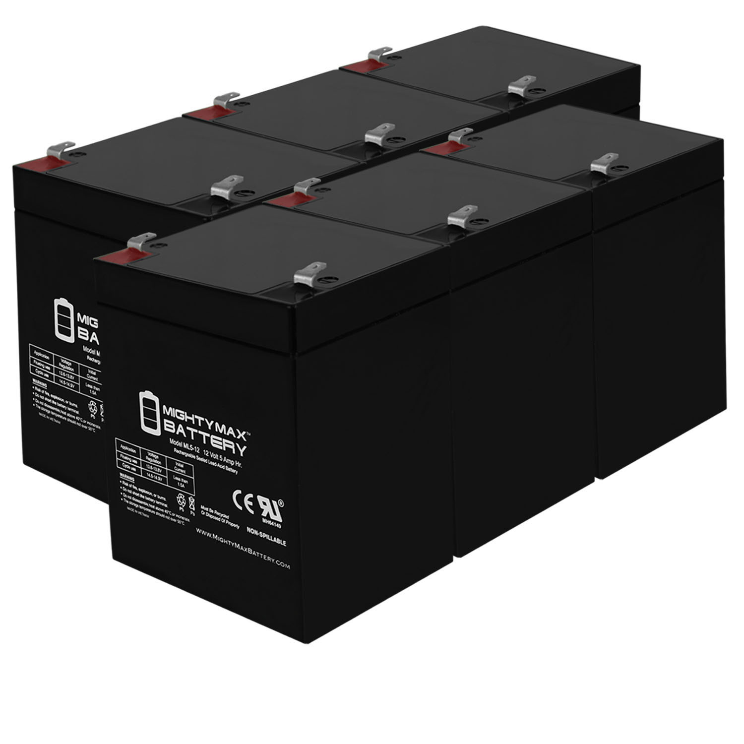 ML5-12 - 12V 5AH UPS Battery for Securitron BPS129 - 6 Pack