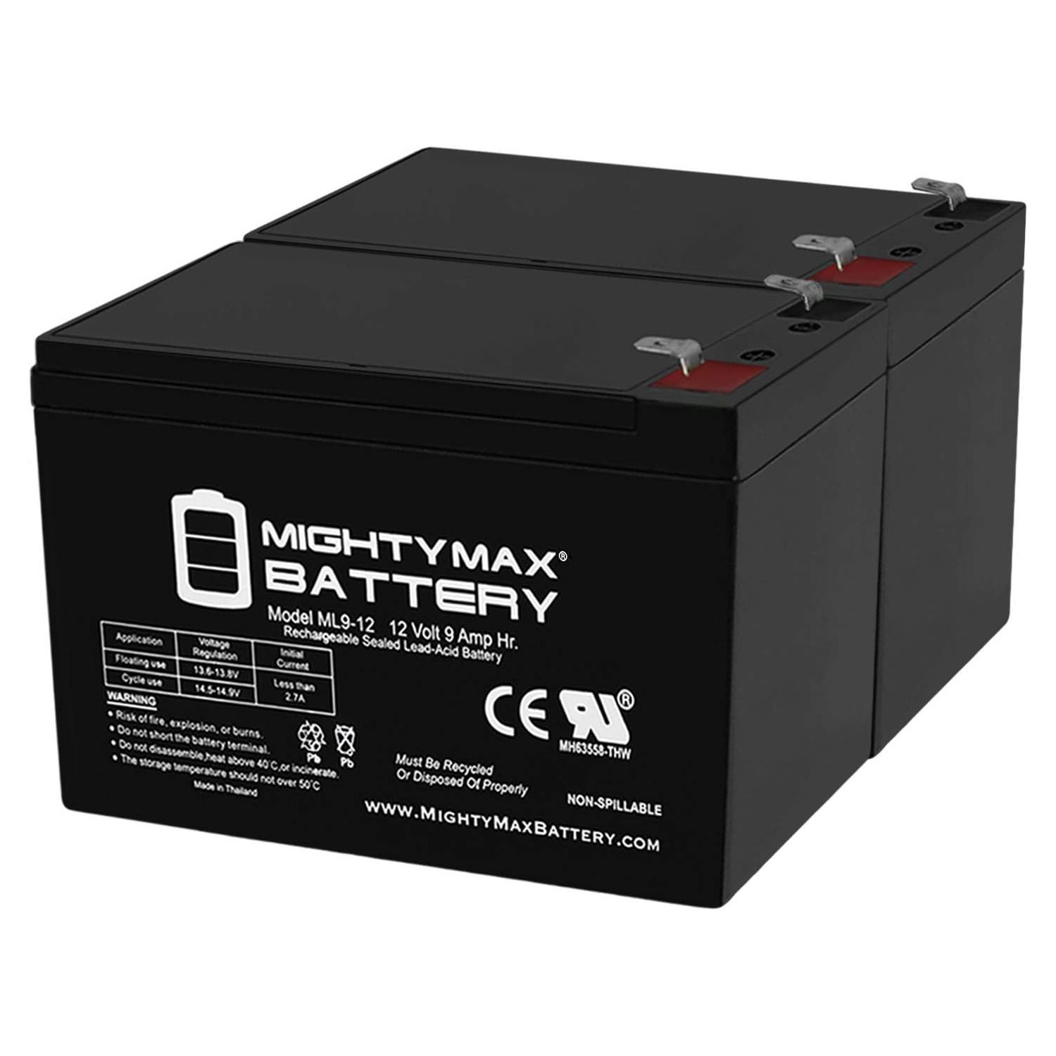 Altronix AL600ULX 12V, 9Ah Lead Acid Battery - 2 Pack