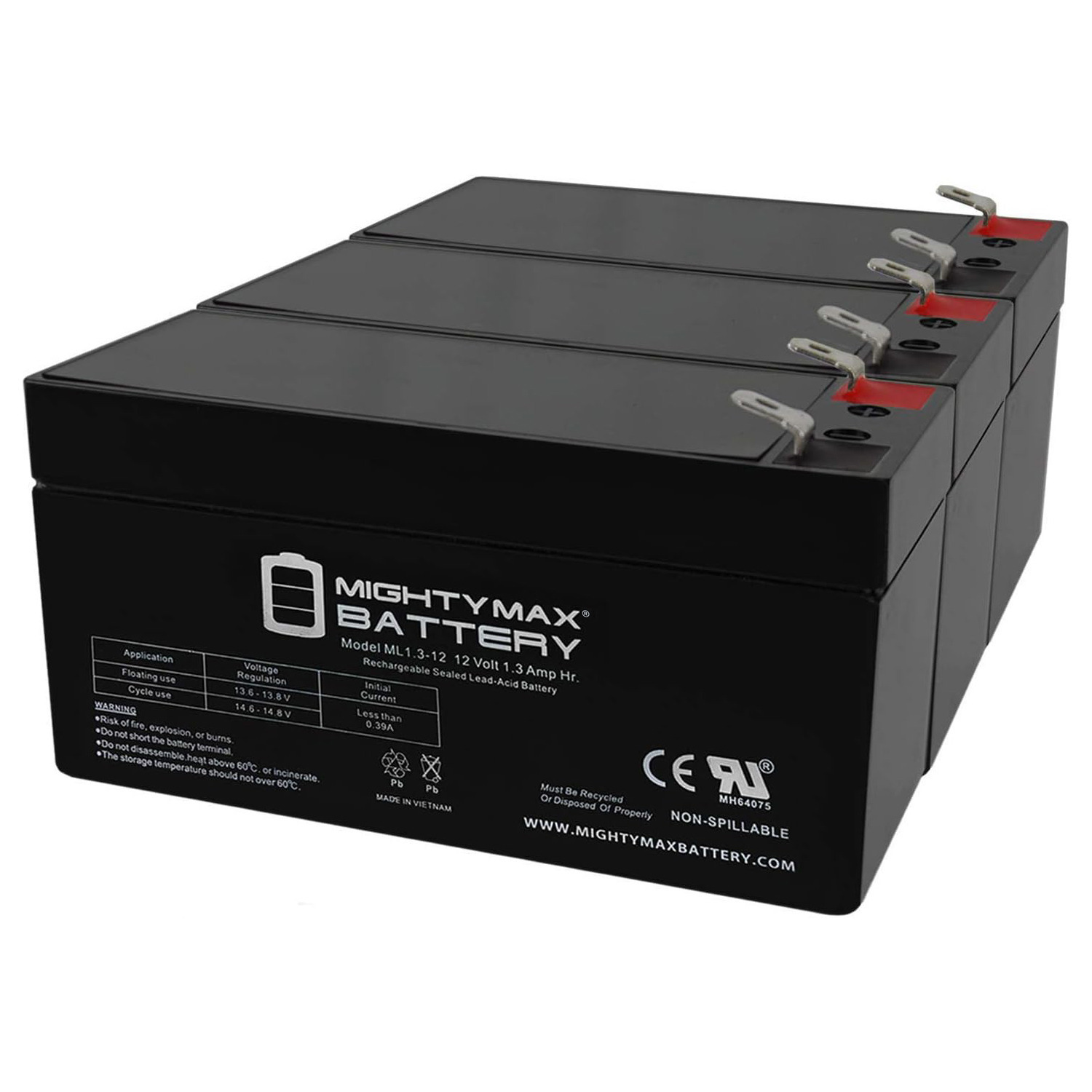 12V 1.3Ah SLA Battery Replacement for Ultratech UT1213 - 3 Pack