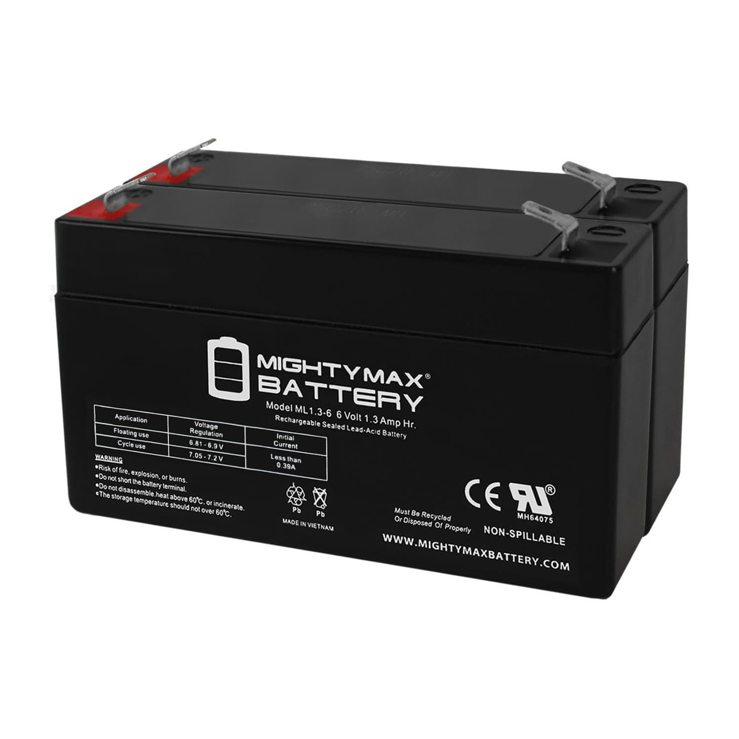 6V 1.3Ah PS612 MX06012 ES1.2-6 SLA0864 Battery - 2 Pack