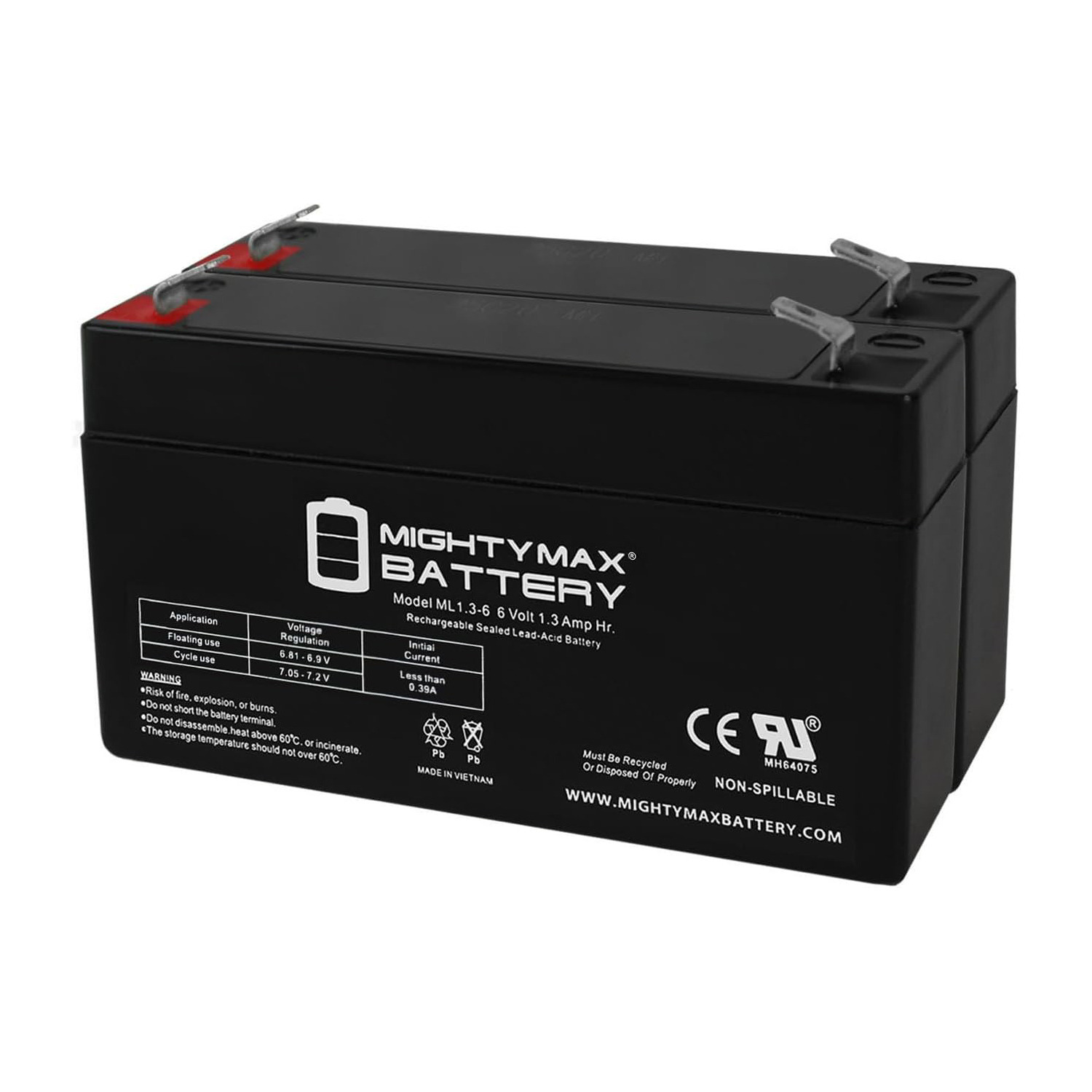 6V 1.3Ah Sonnenschein A506/1.2S Emergency Light Battery - 2 Pack