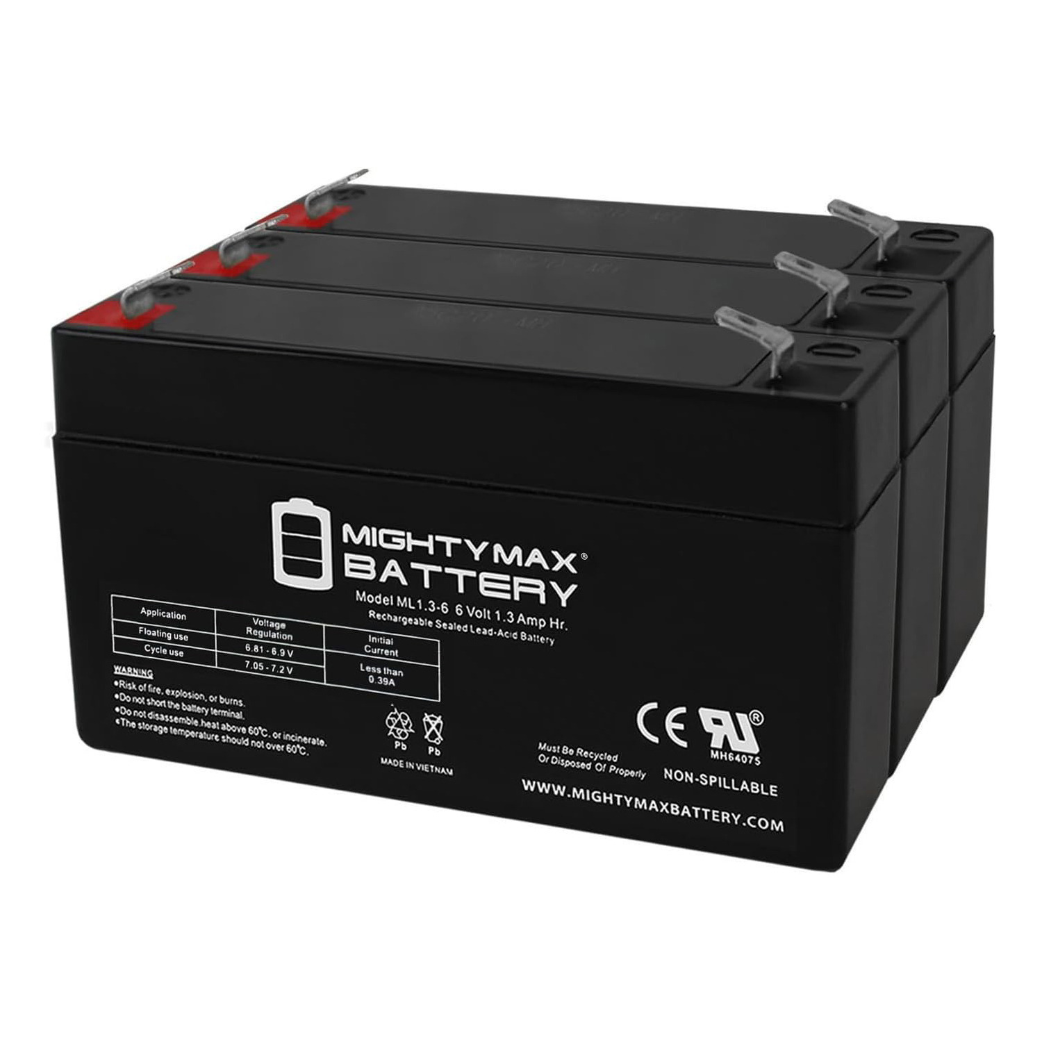 6V 1.3Ah PS612 MX06012 ES1.2-6 SLA0864 Battery - 3 Pack