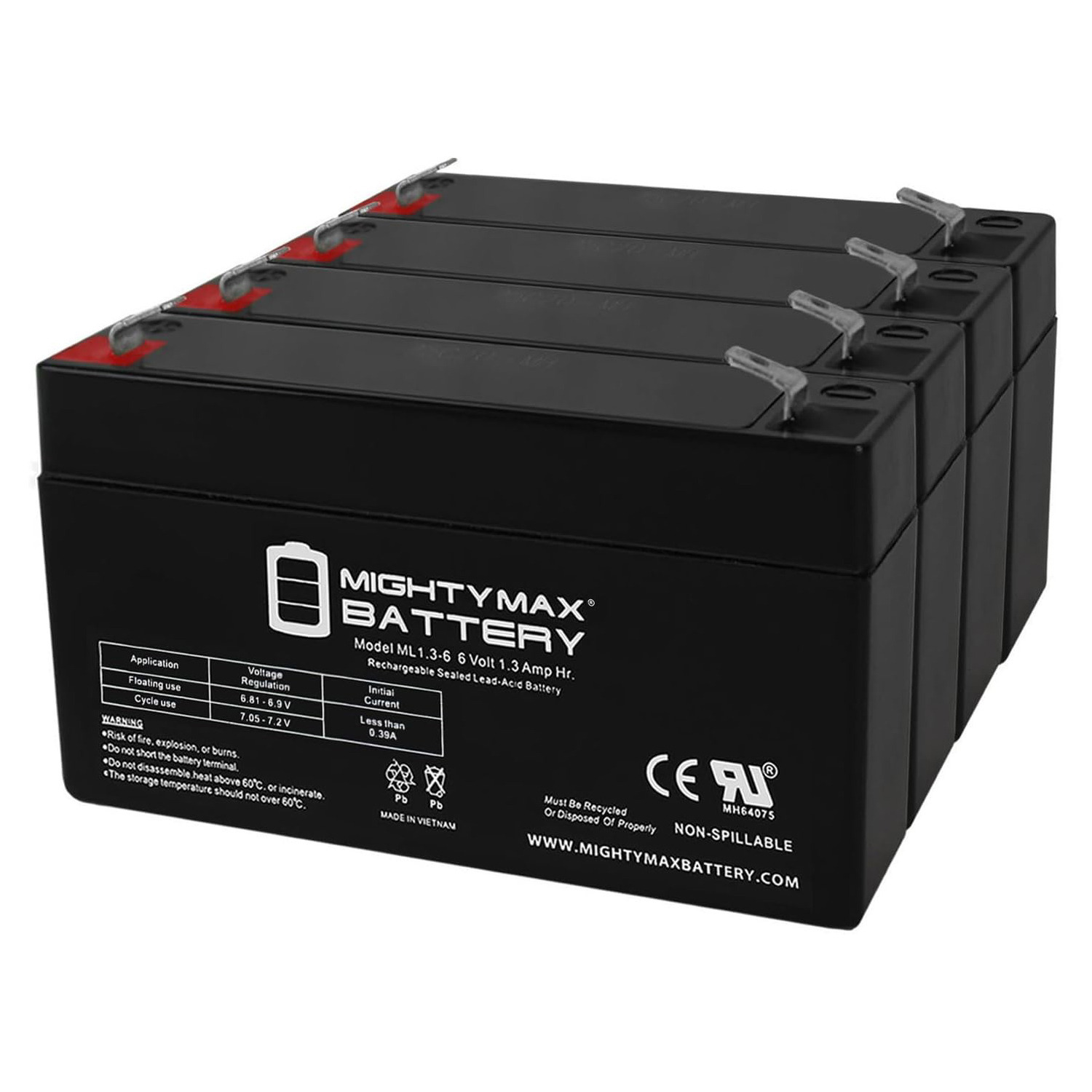 6V 1.3Ah PS612 MX06012 ES1.2-6 SLA0864 Battery - 4 Pack