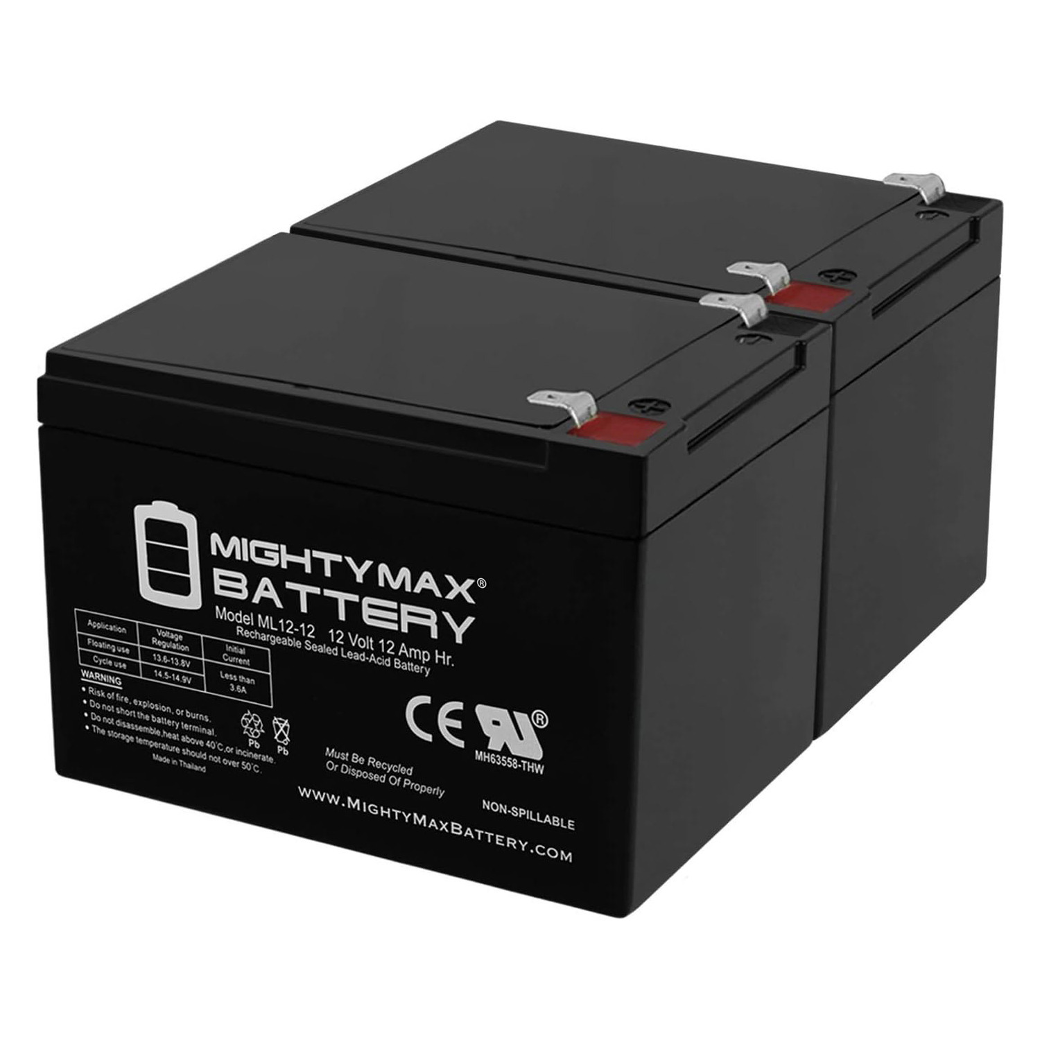 ML12-12 - 12V 12AH F2 Battery Replaces Universal Power Group 85957 UB12120FR - 2 Pack