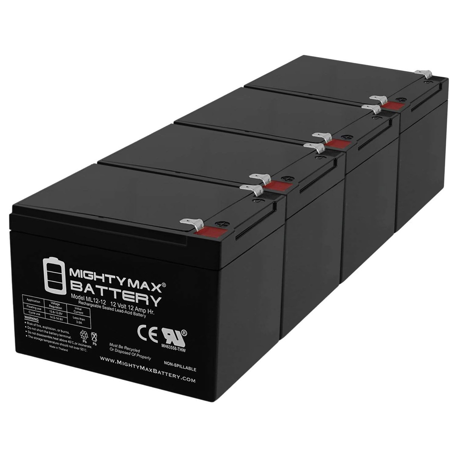 ML12-12 - 12V 12AH F2 Replacement APC SU1000NET SU1000RM UPS Battery - 4 Pack