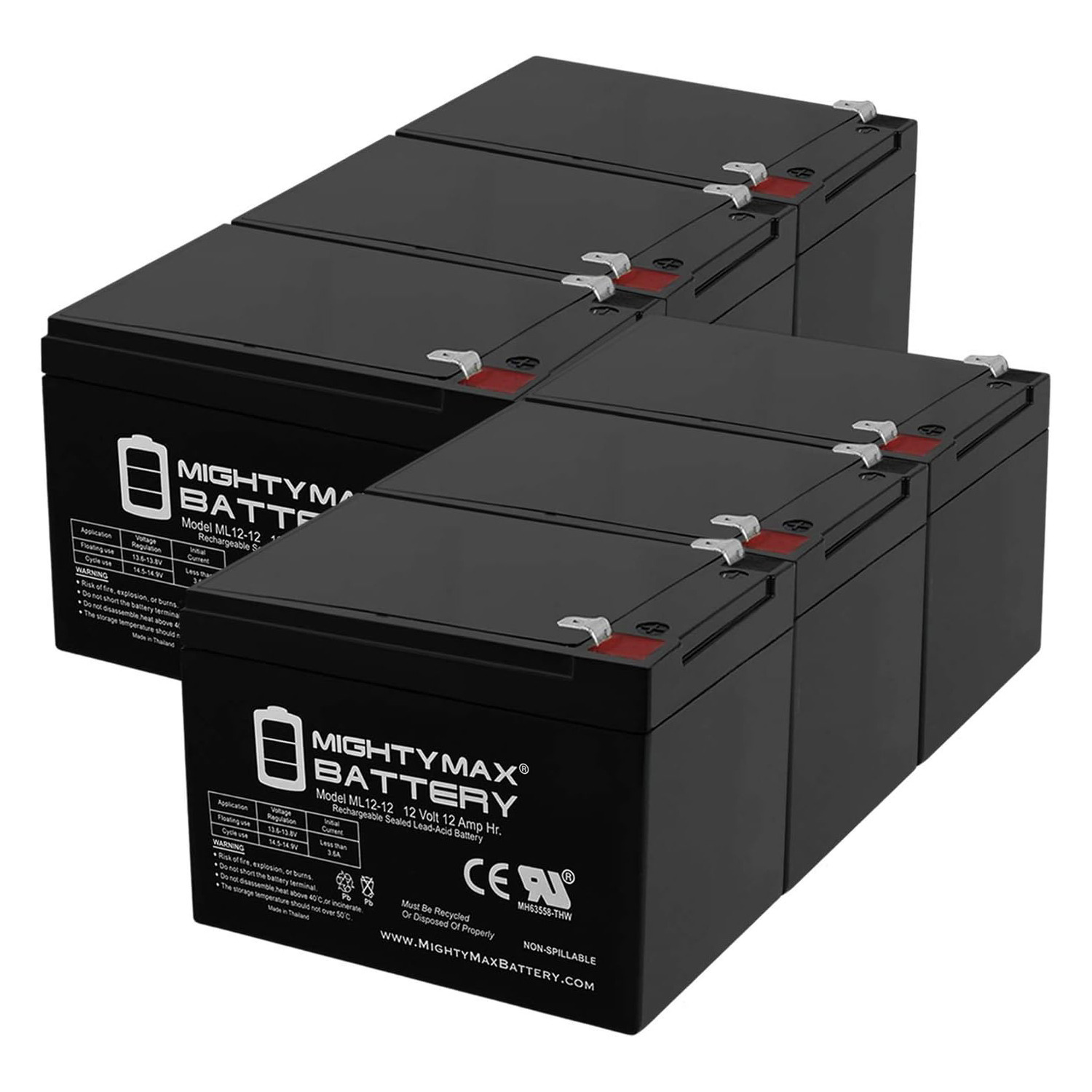 ML12-12 - 12V 12AH F2 Replacement APC BP6501PNP BP650C Battery - 6 Pack