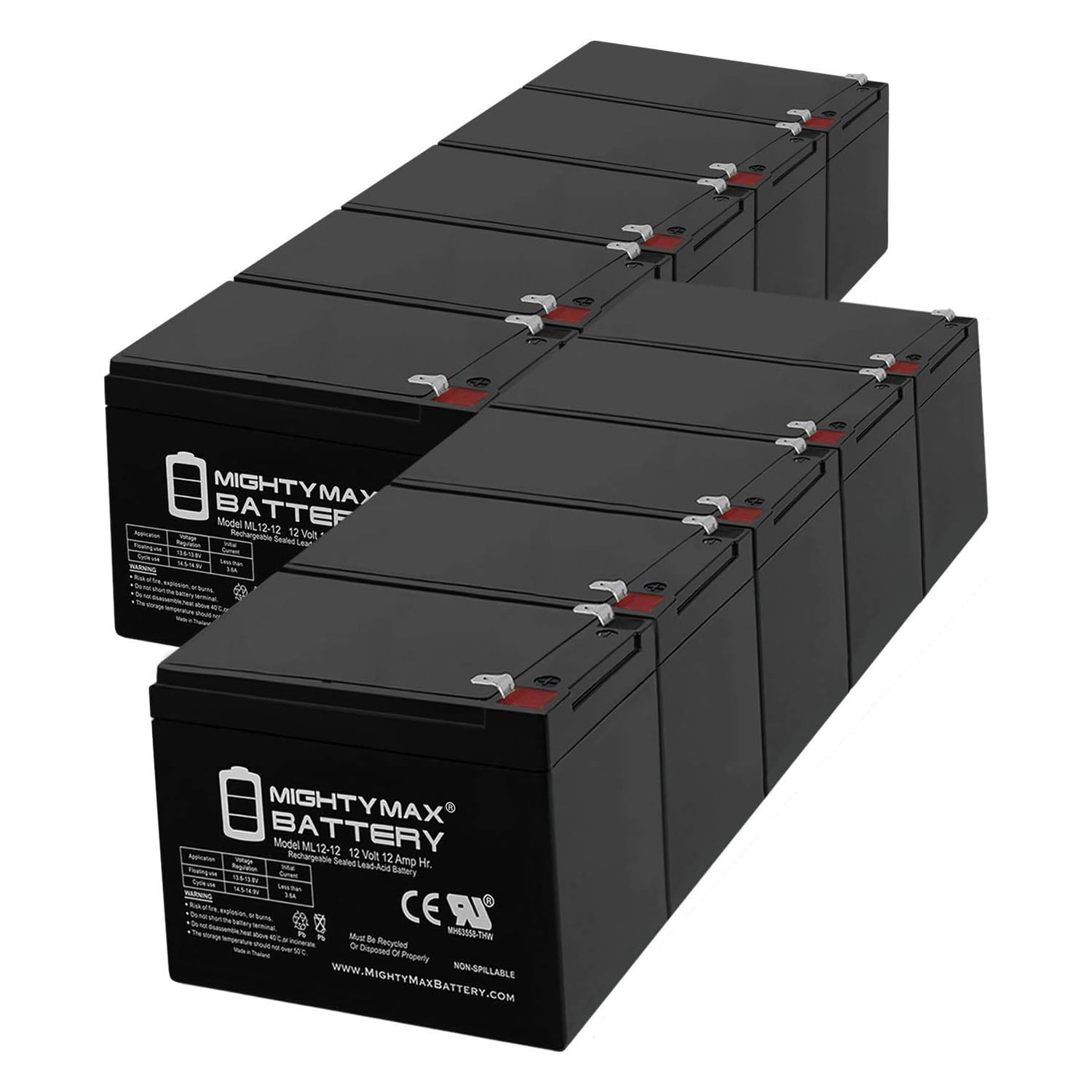 ML12-12 - 12V 12AH F2 Replacement APC SU1000NET SU1000RM UPS Battery - 10 Pack