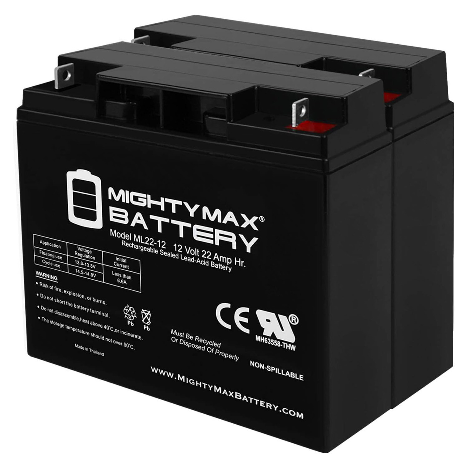 12V 22Ah Golden Technologies Alante Jr SLA Battery - 2 Pack