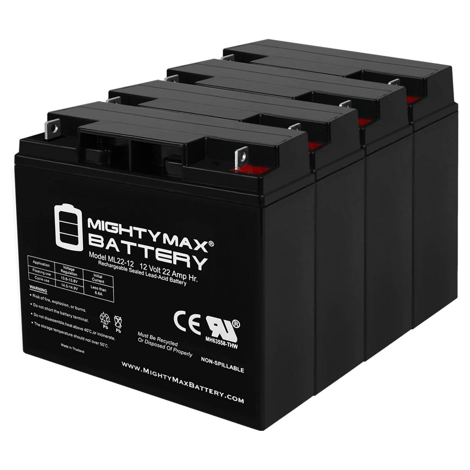 ML22-12 - 12V 22AH SLA Battery for Wheelchair Medical Mobility - 4 Pack