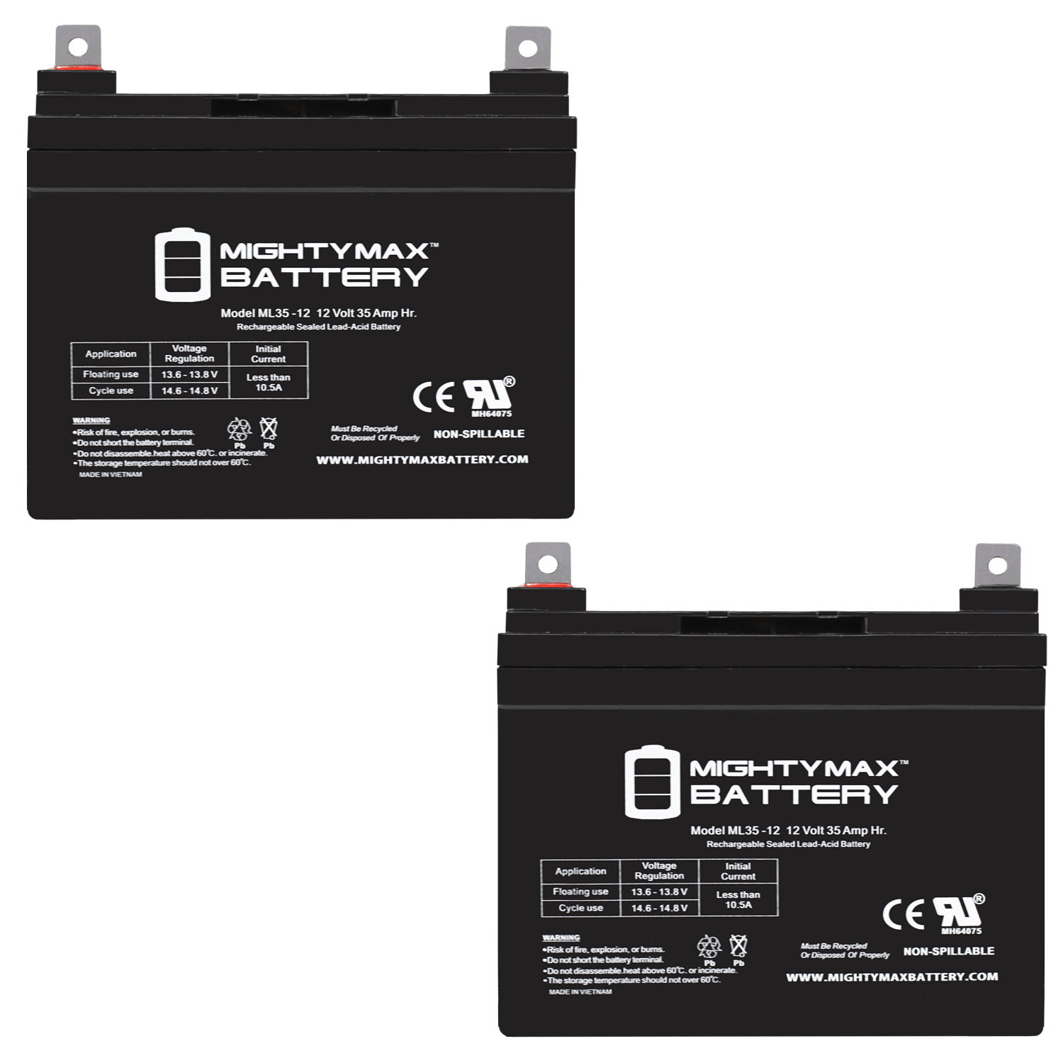ML35-12 - 12V 35AH Everest  Jennings Wheelchairs 3P KIDS Replacement Battery - 2 Pack