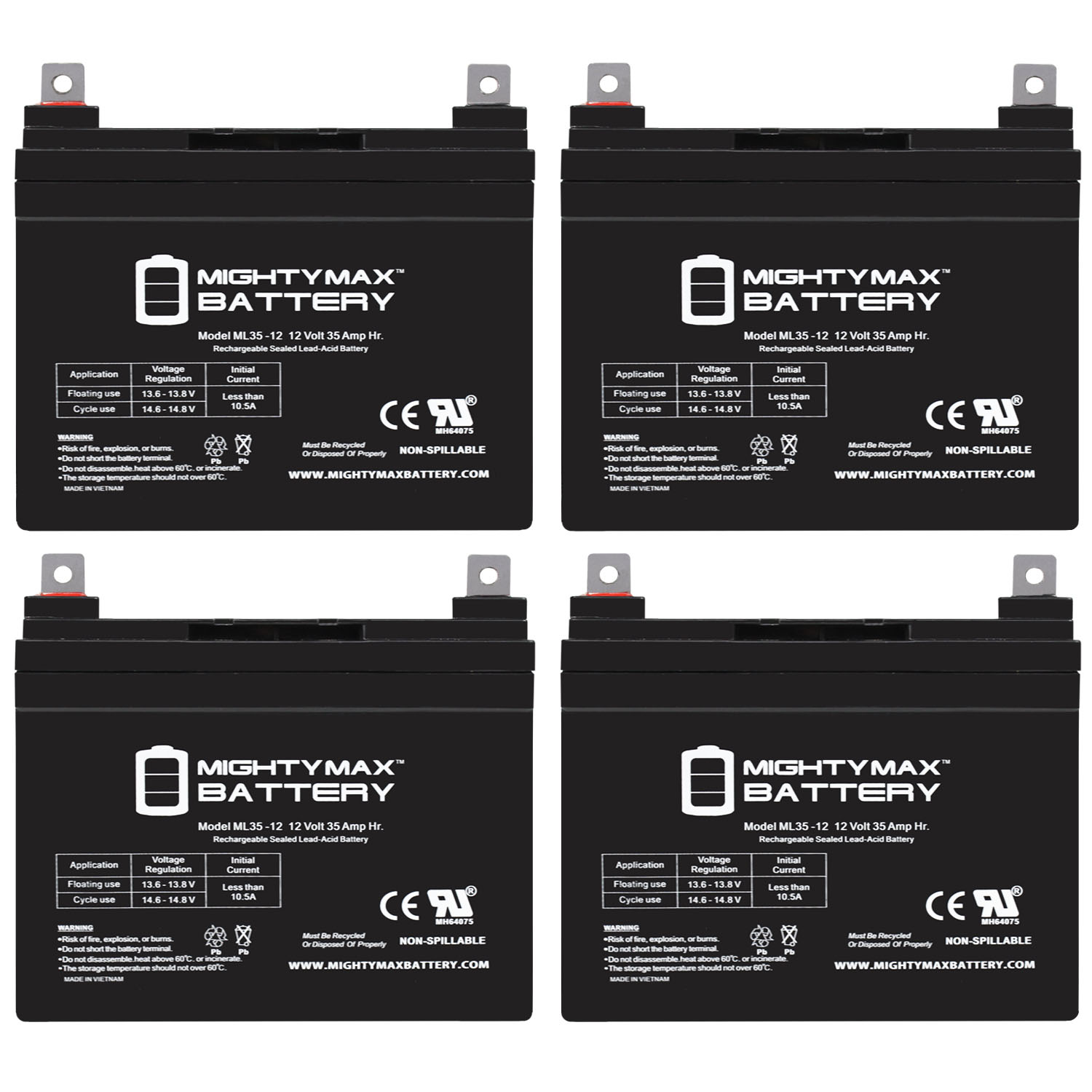 ML35-12 - 12V 35AH SLA Battery for Invacare N51 P7E POWER 9000 - 4 Pack