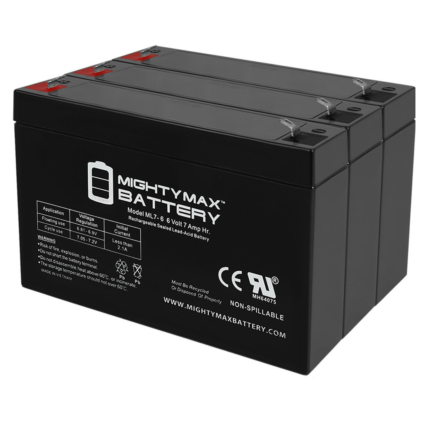 6V 7Ah UPS Battery for Lithonia LLBE-1 - 3 Pack