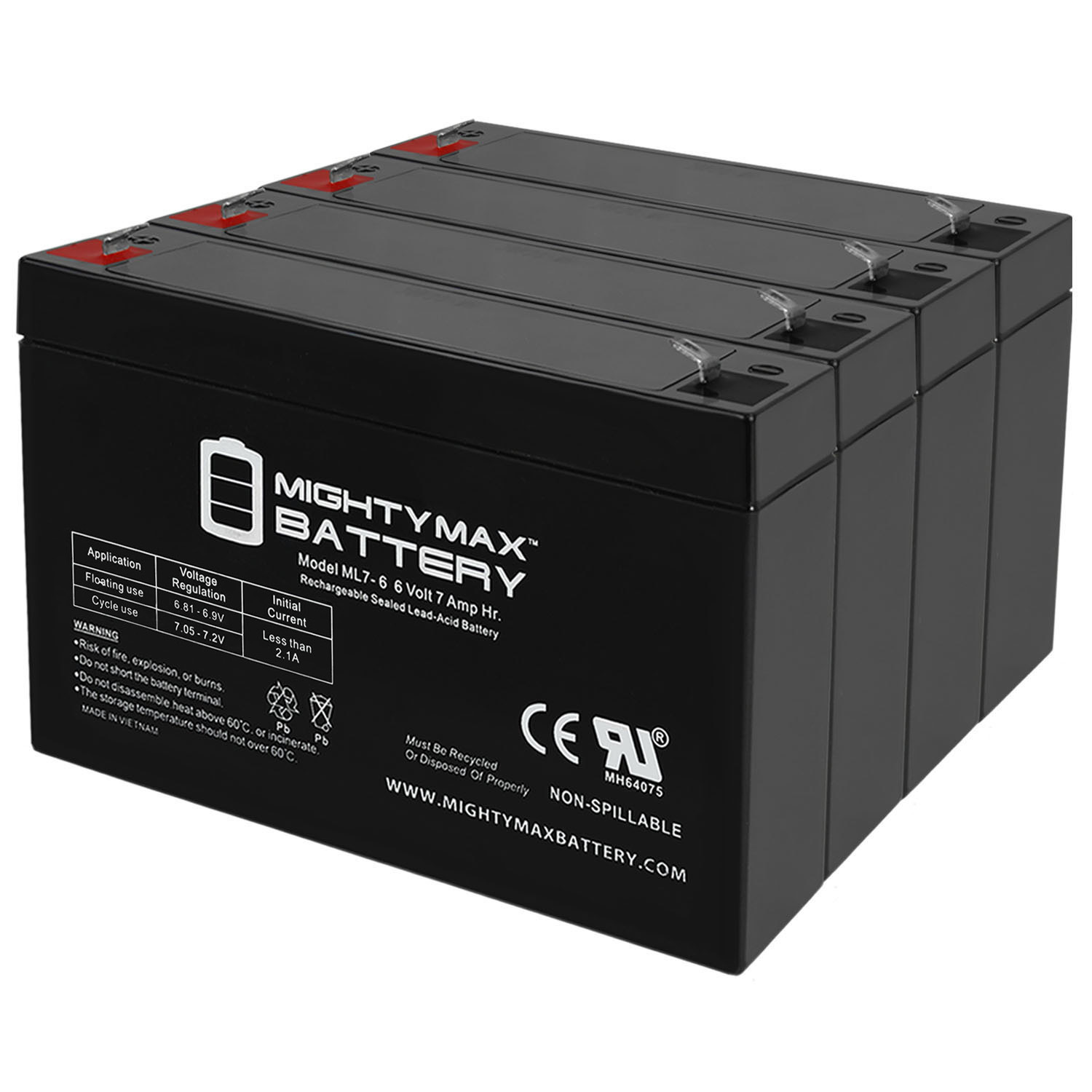 6v 7000 mAh SLA Battery for Ivy Biomedical Systems 702 ECG MONITOR - 4 Pack