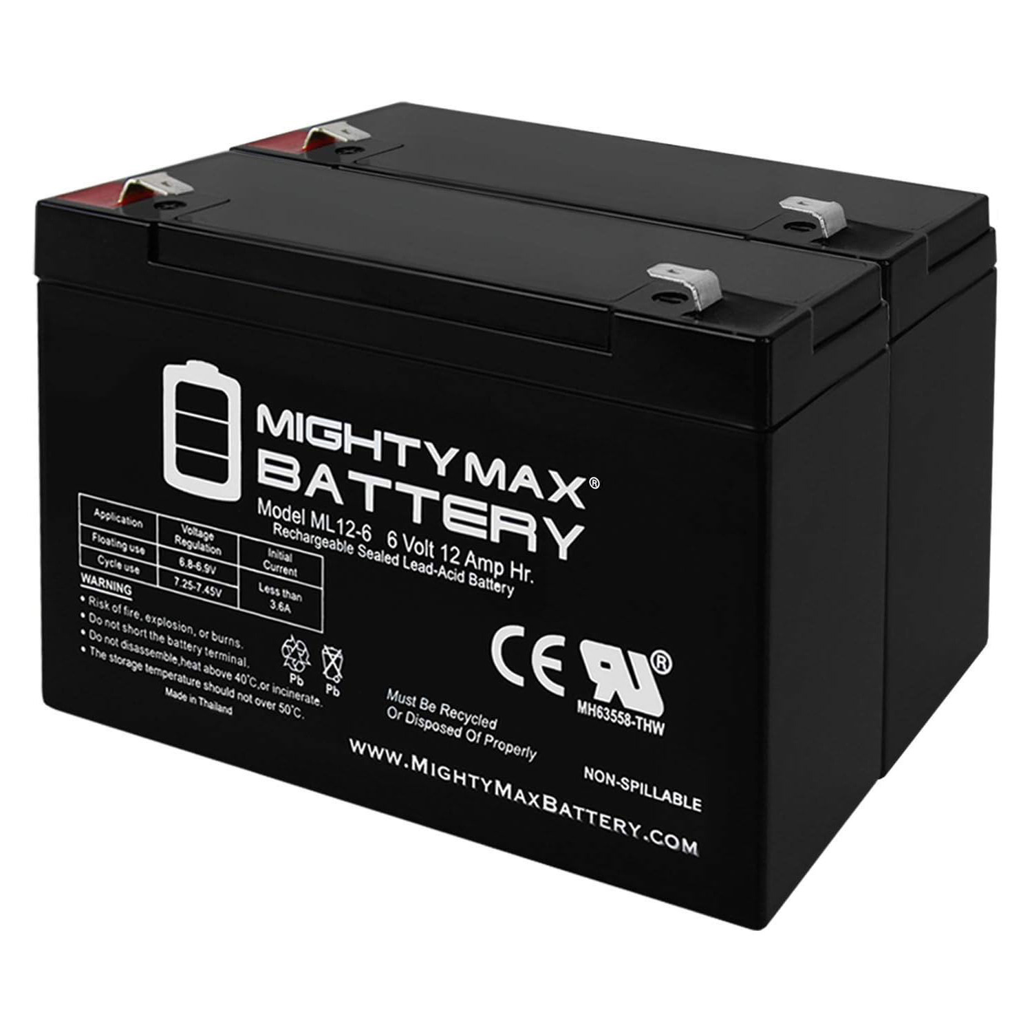 ML12-6 .250TT  - 6V 12AH UPS Battery Replaces EaglePicher HE-6V12.7, HE6V12.7 - 2 Pack