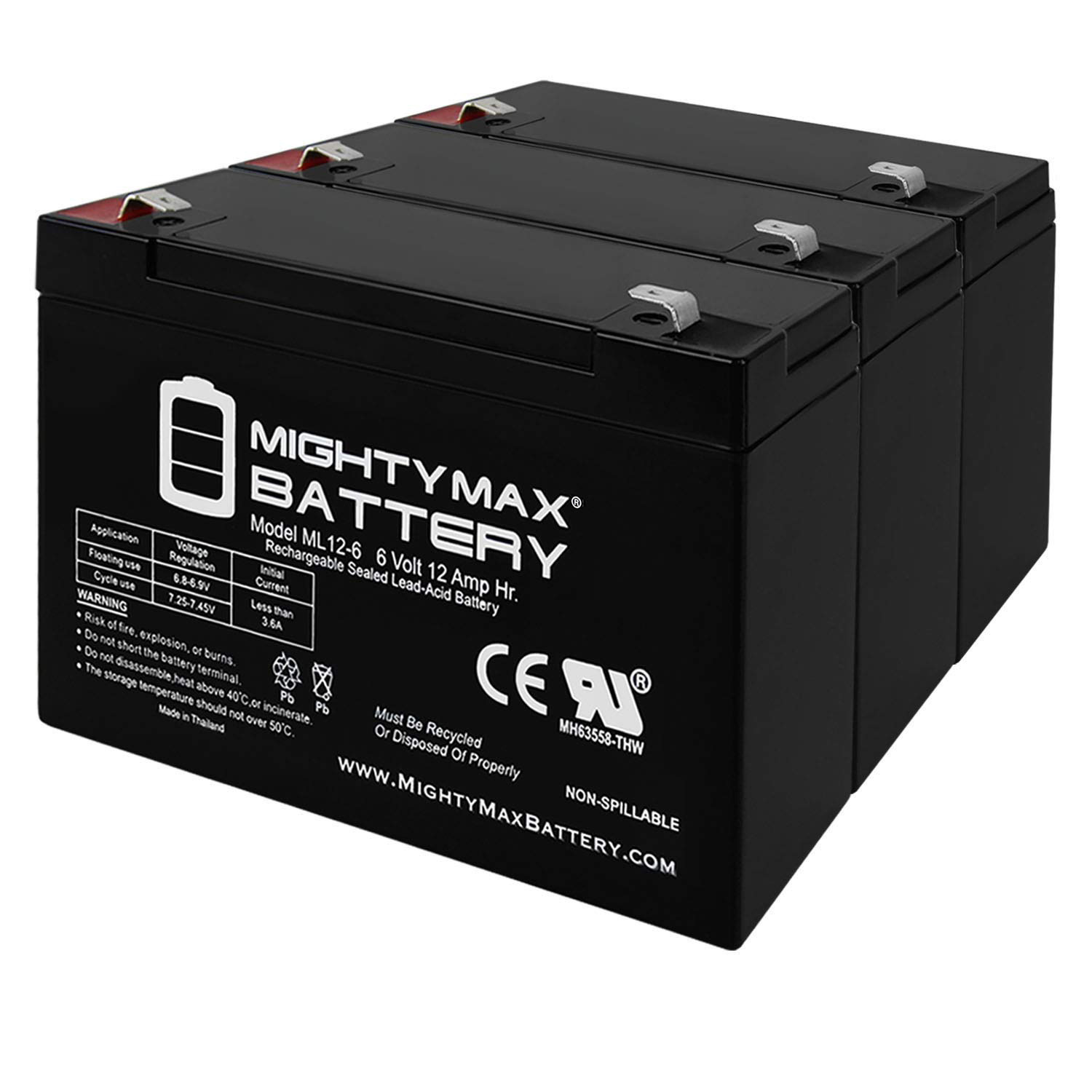 ML12-6 .250TT  - 6V 12AH Replacement Battery for Universal Battery UB6120F2 - 3 Pack