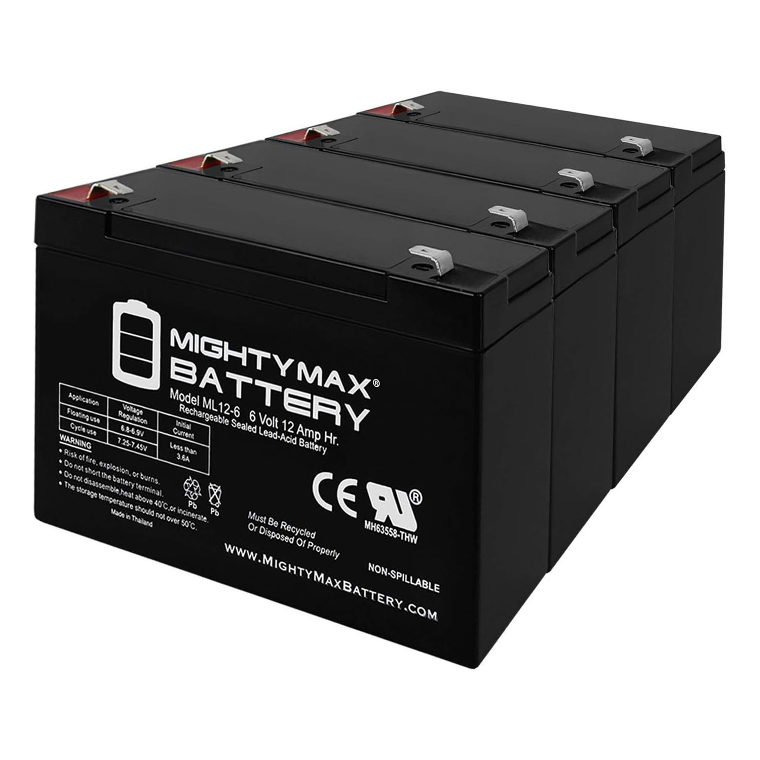 ML12-6 .250TT  - 6V 12AH UPS Battery Replaces EaglePicher HE-6V12.7, HE6V12.7 - 4 Pack