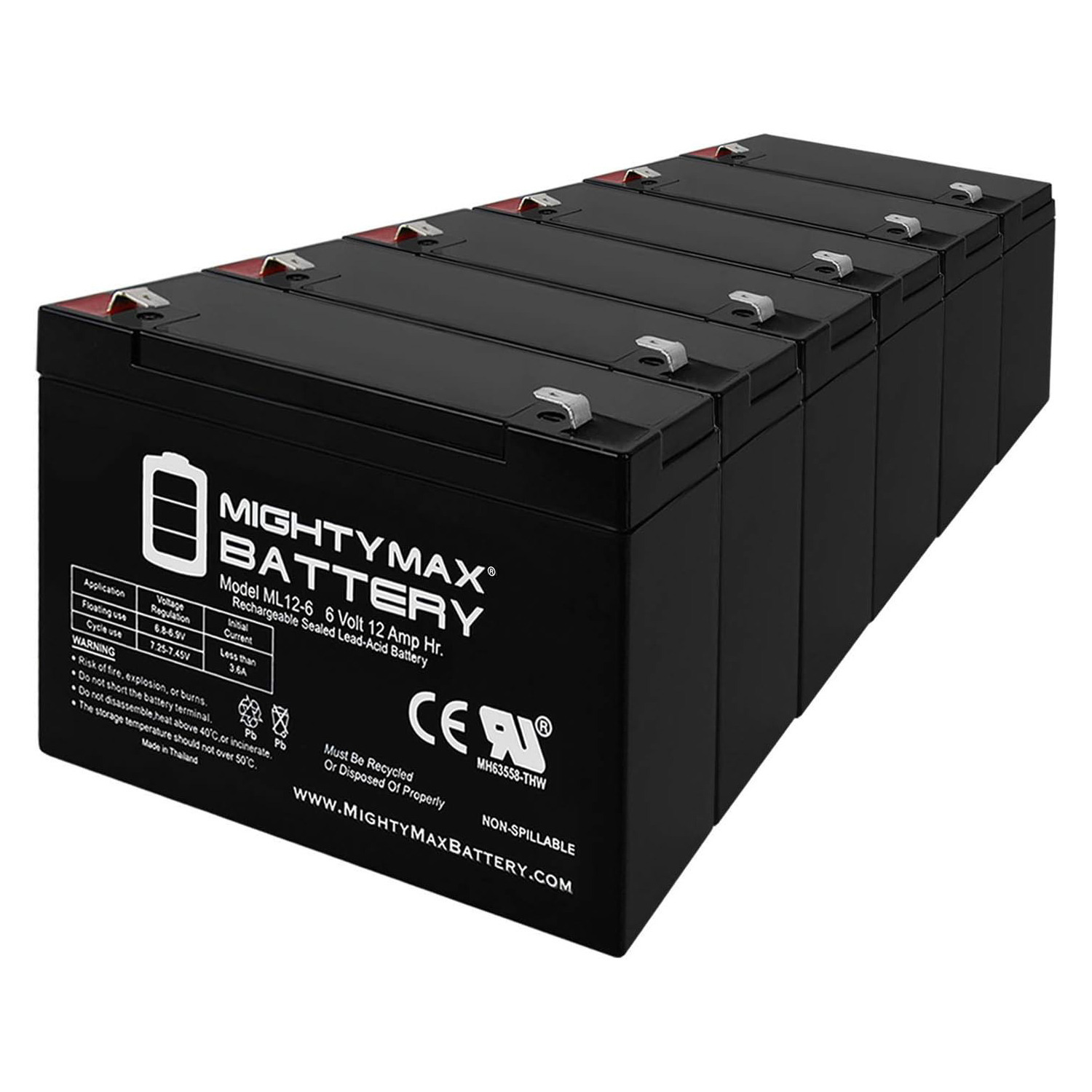 ML12-6 .250TT  - 6V 12AH UPS Battery Replaces EaglePicher HE-6V12.7, HE6V12.7 - 6 Pack