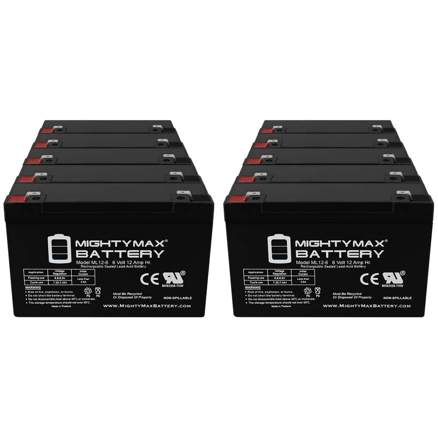 ML12-6 .250TT  - 6V 12AH UPS Battery Replaces EaglePicher HE-6V12.7, HE6V12.7 - 10 Pack