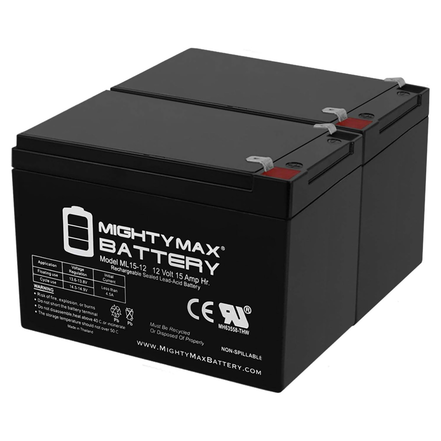 ML15-12 12V 15AH F2 Replacement for Zipp 12V 12AH-T2 Battery - 2 Pack