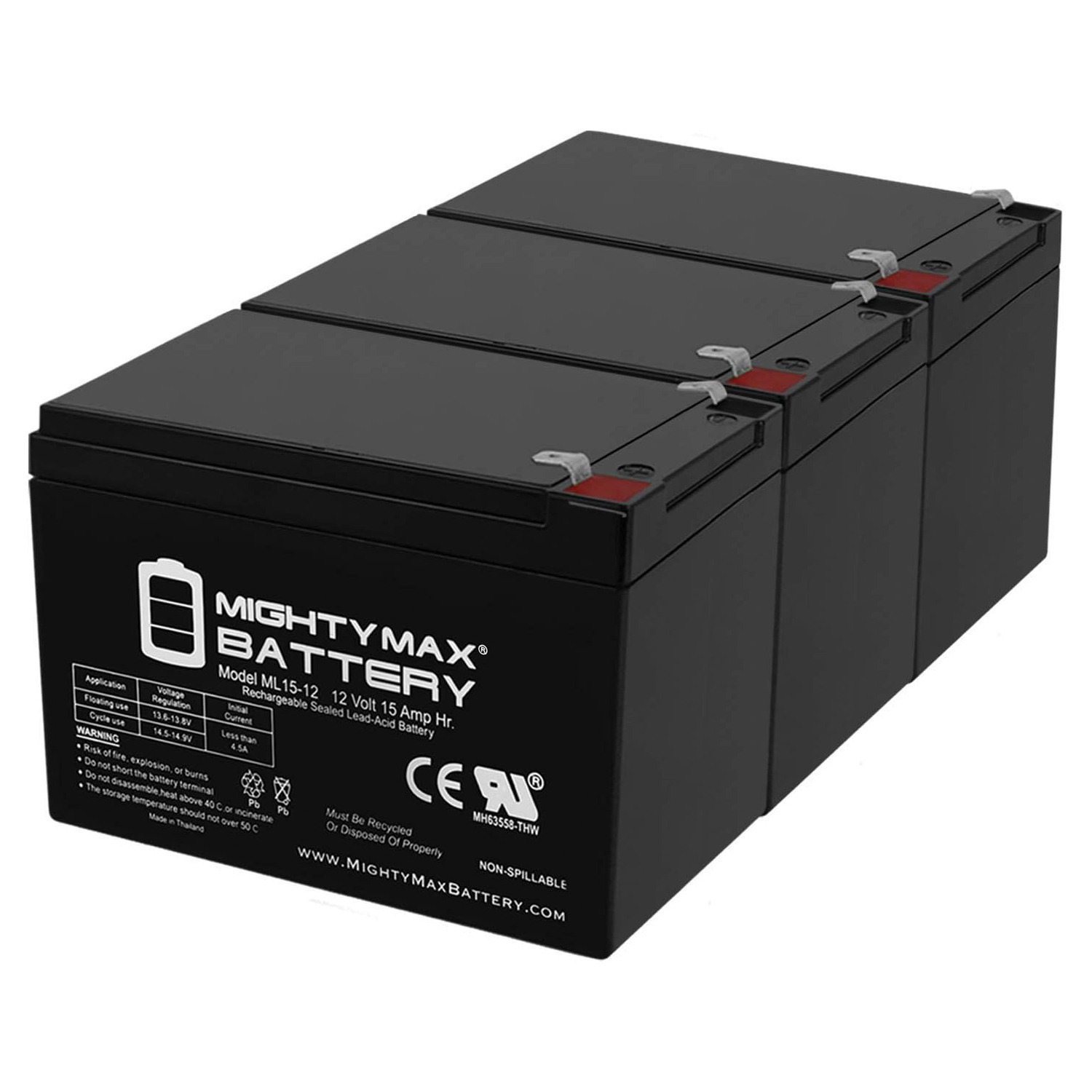 ML15-12 12V 15AH F2 Replacement for Zipp 12V 12AH-T2 Battery - 3 Pack