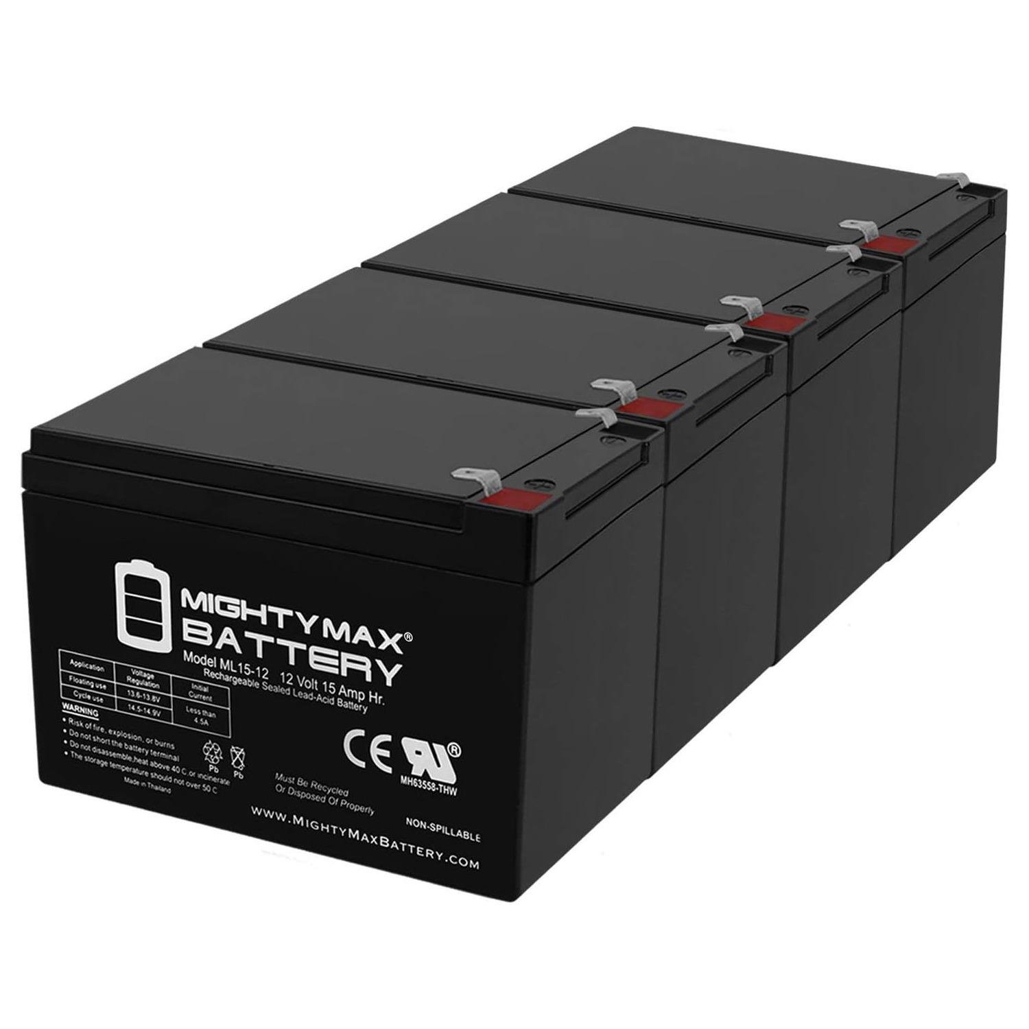 ML15-12 12V 15AH F2 BATTERY REPLACEMENT for POWER-SONIC PS-12120 F2 - 4 Pack