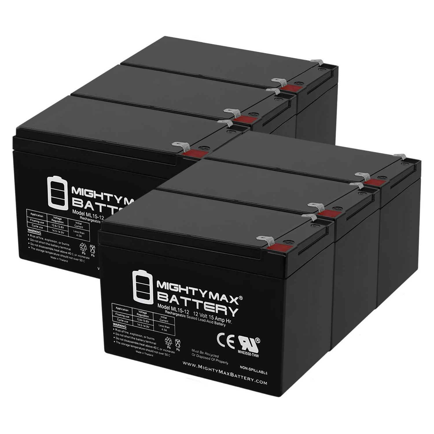 ML15-12 12V 15AH F2 Replacement for Zipp 12V 12AH-T2 Battery - 6 Pack