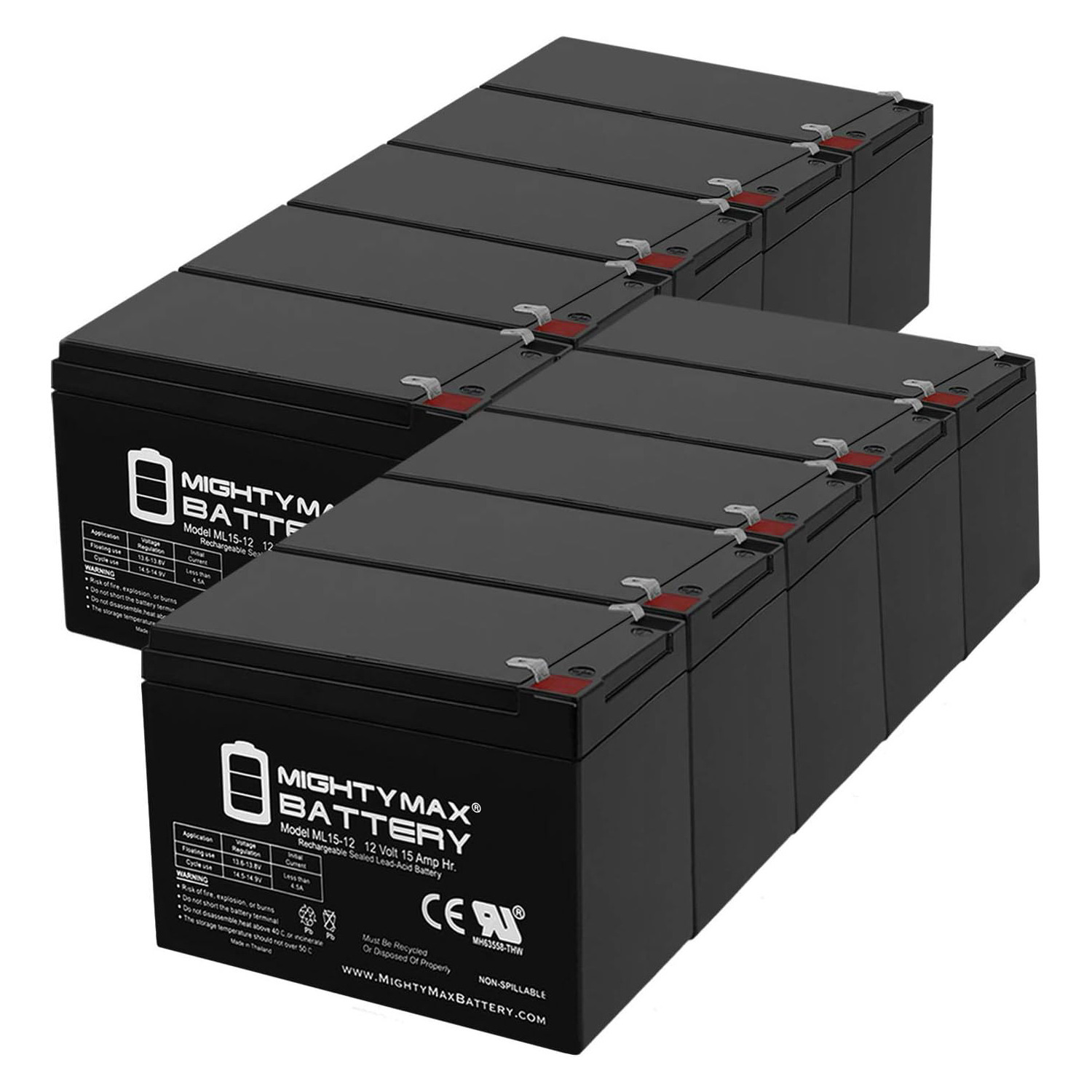 ML15-12 12V 15AH F2 Replacement for Zipp 12V 12AH-T2 Battery - 10 Pack