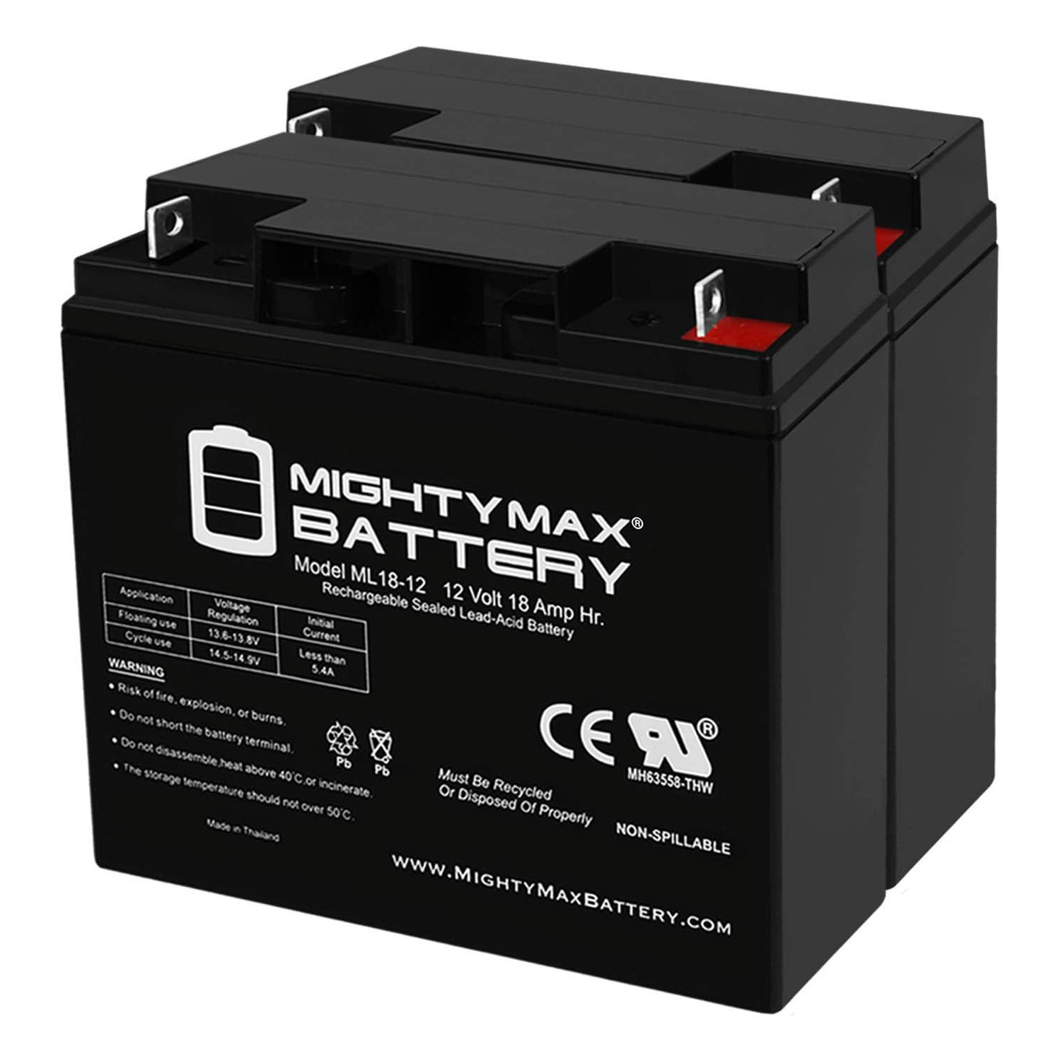 12V 18AH SLA Battery for SmithLight IN120LB LED Work Light - 2 Pack