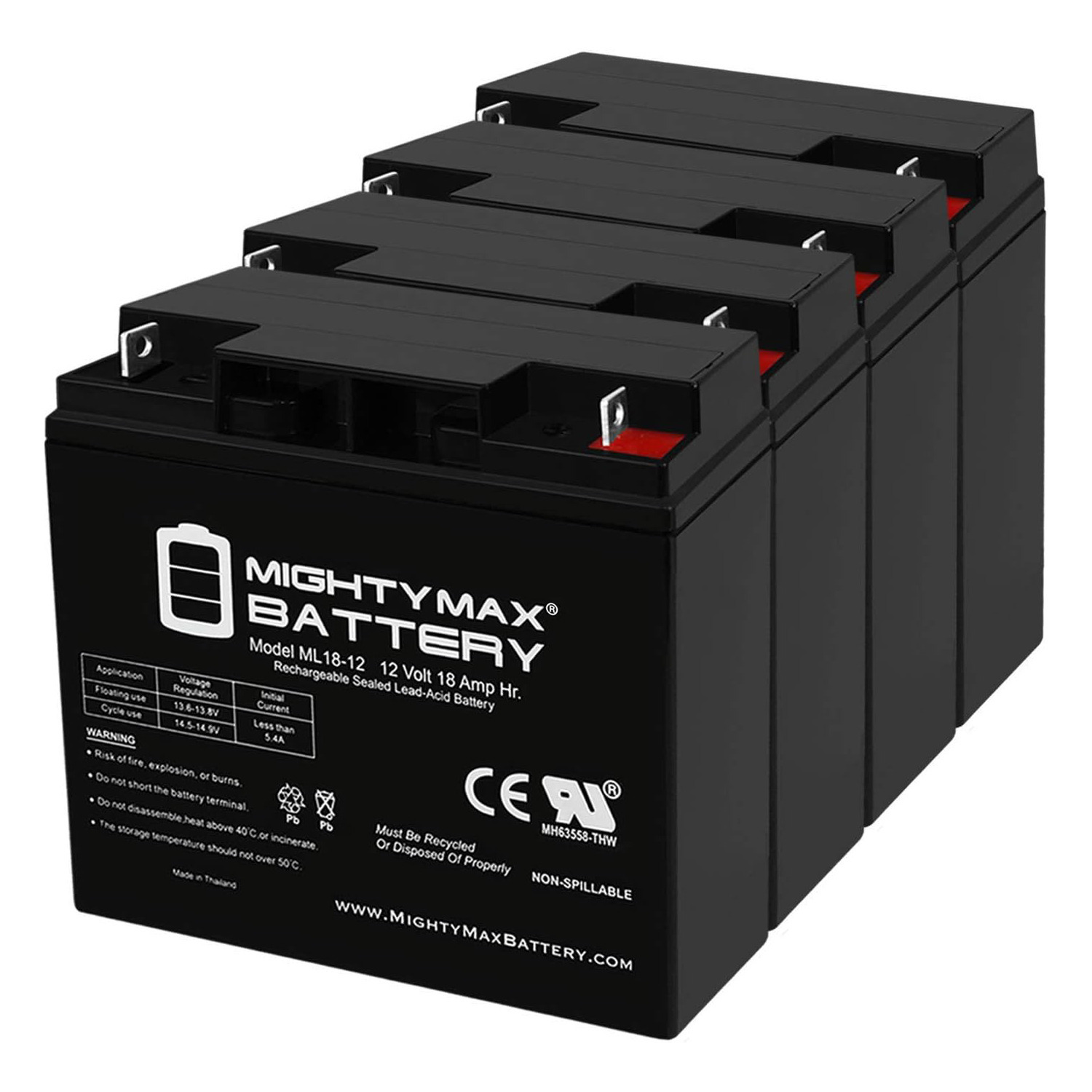 12V 18AH Battery for Tycon Power Systems UPS-PL1224-18 - 4 Pack