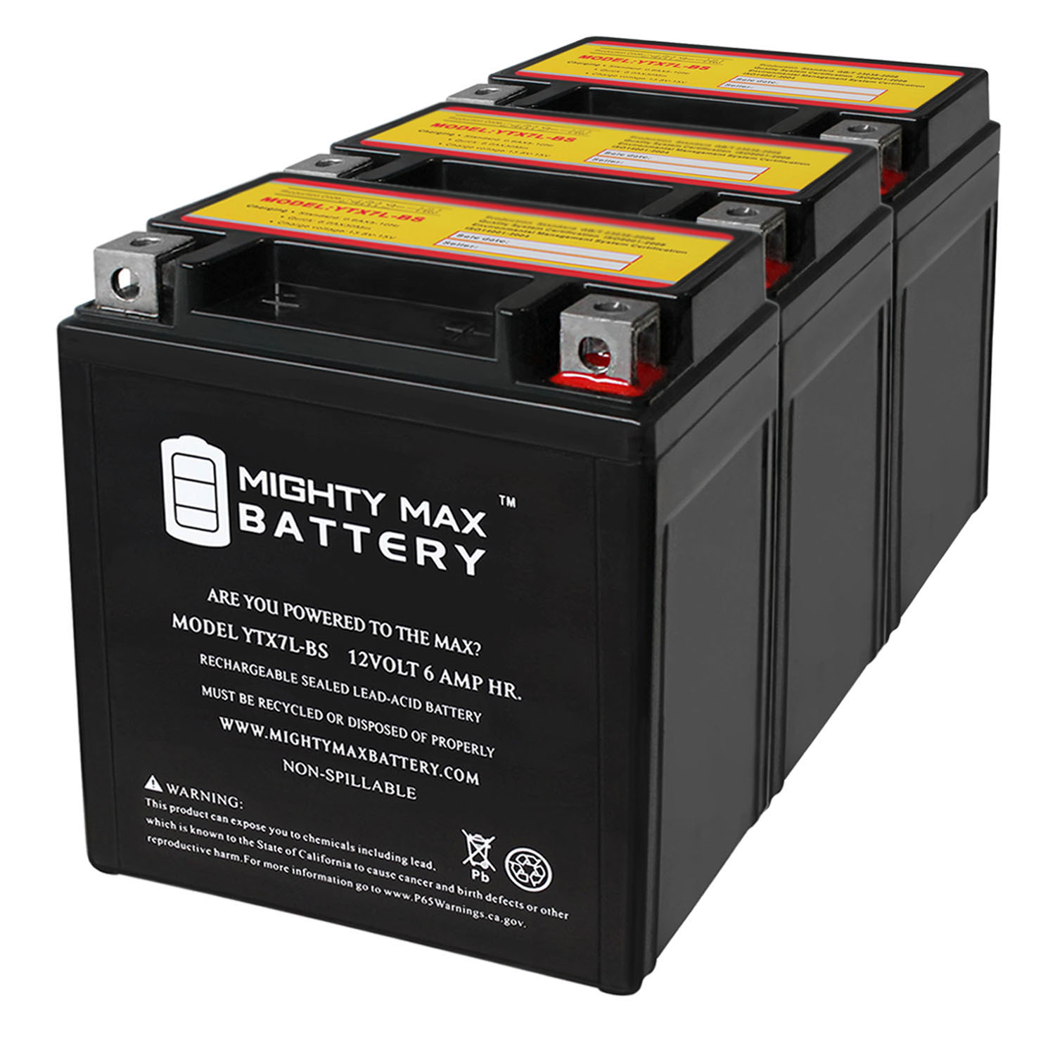 YTX7L-BS 12v 6Ah Battery for Bimota 900 DB3 Mantra 1997-1999 - 3 Pack