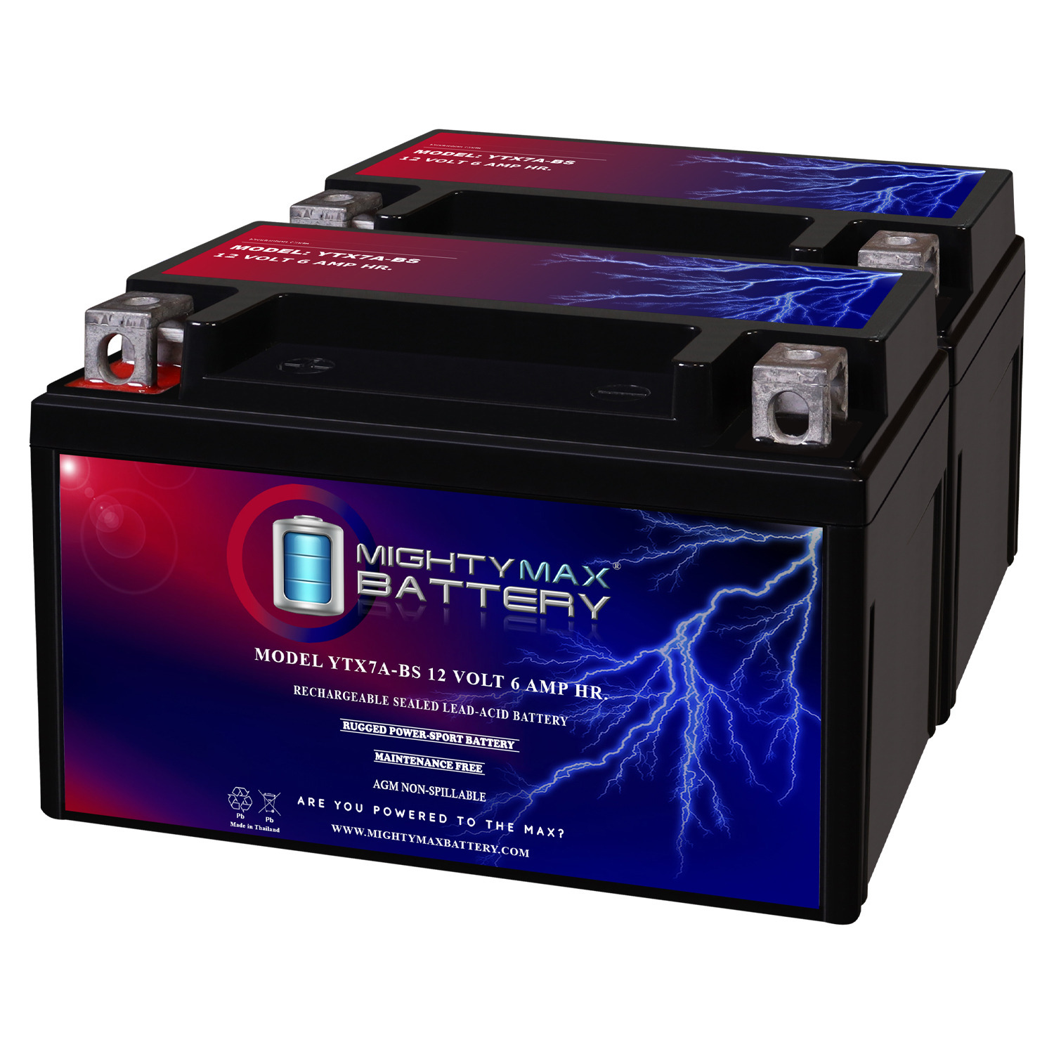 YTX7A-BS Battery for SYM 50 Fiddlell50 2010-2012 - 2 Pack