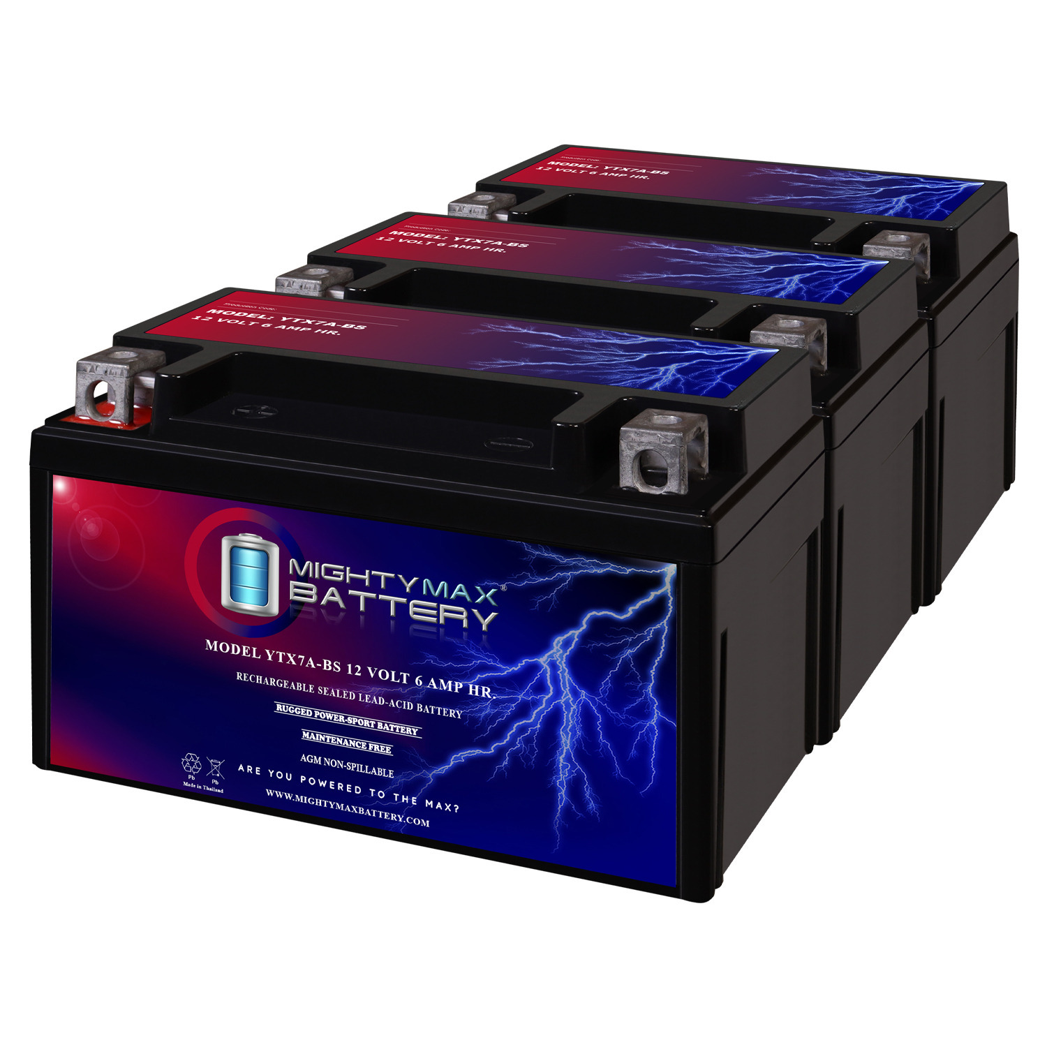 YTX7A-BS Battery for SYM 50 Fiddlell50 2010-2012 - 3 Pack