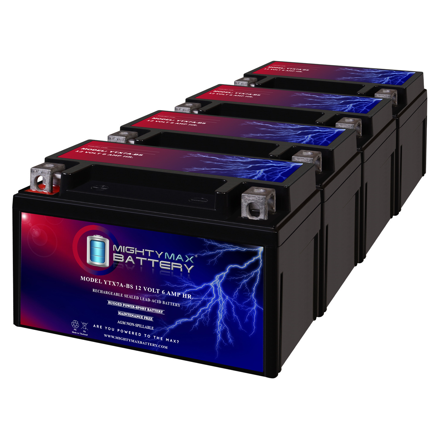 YTX7A-BS Battery for SYM 50 Fiddlell50 2010-2012 - 4 Pack