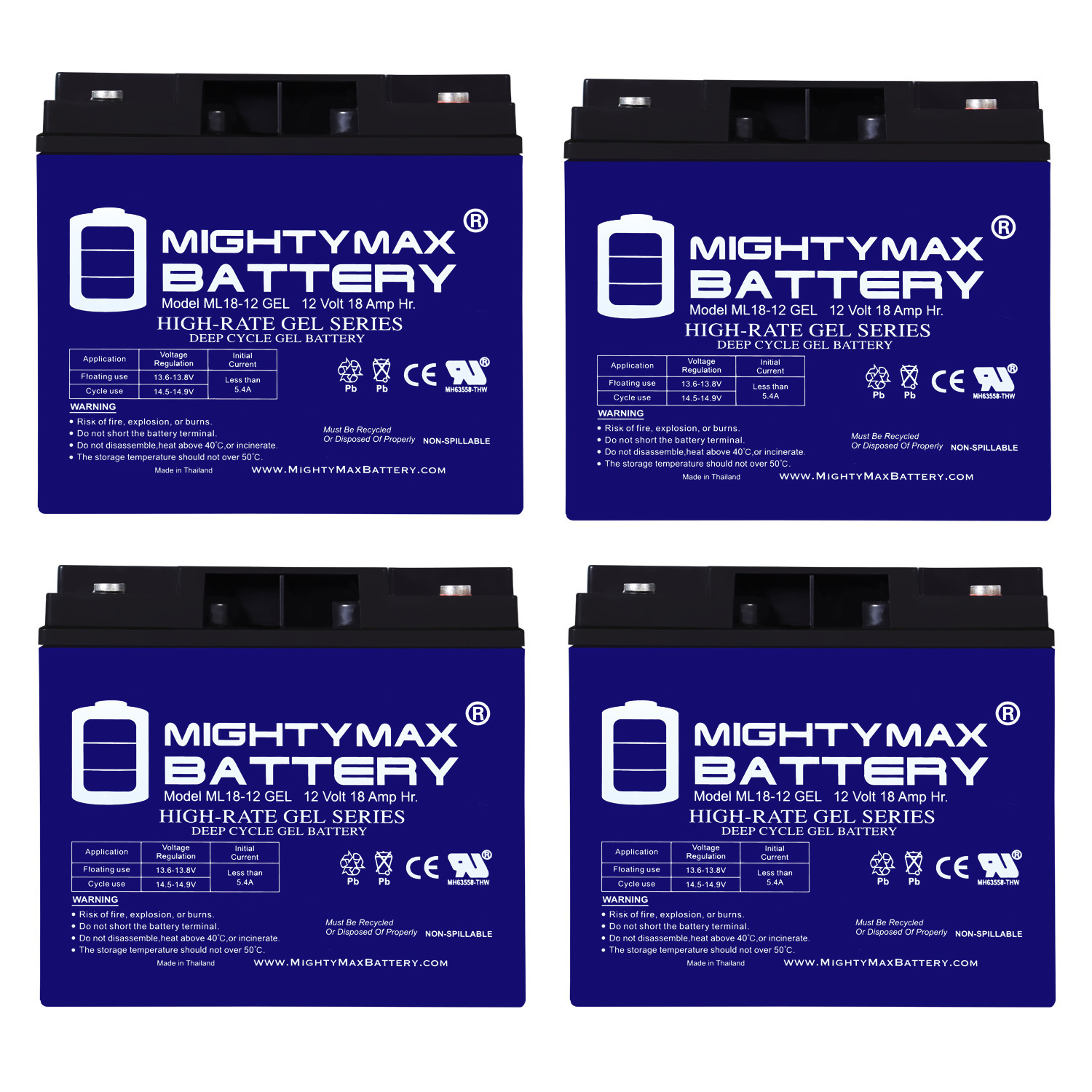 12V 18AH GEL Battery for Wagan Tech 2454 Power Dome - 4 Pack