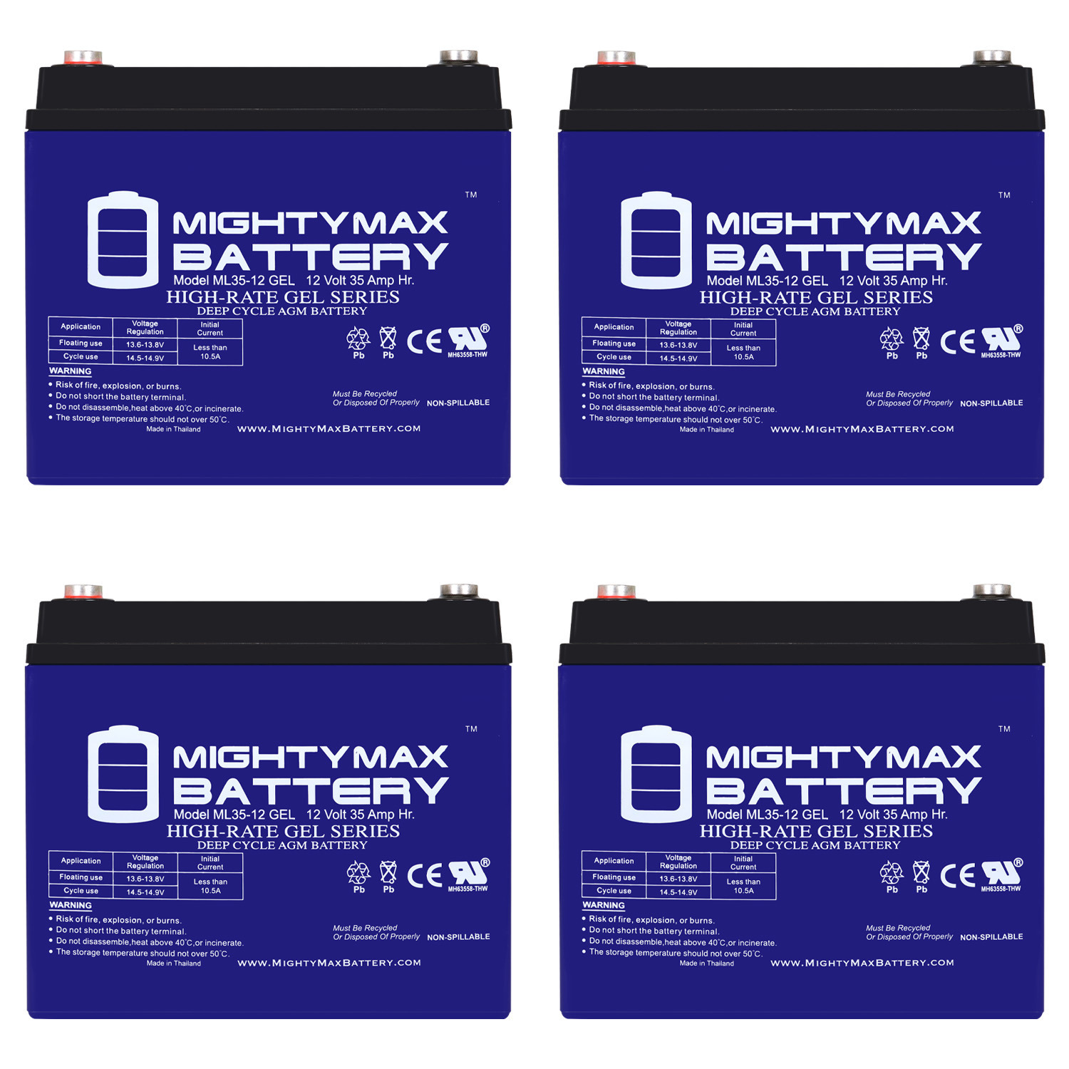 12V 35AH GEL Replacement Battery for Shoprider TE888NBL - 4 Pack