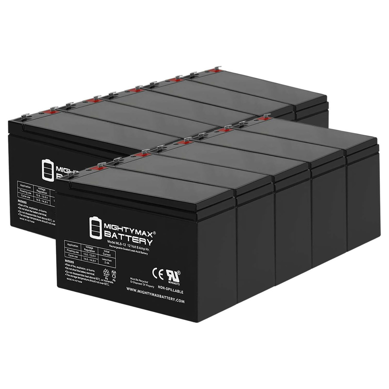 12V 8Ah Battery Replacement for Sola 310-750-A, B510-1250-E - 10 Pack