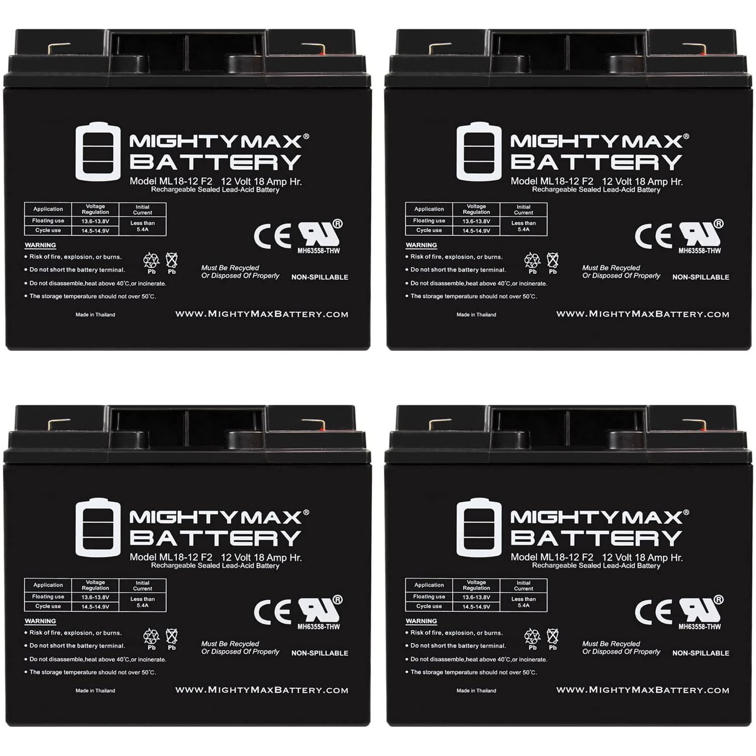 12V 18AH F2 SLA Replacement Battery for Sunnyway SW12150 - 4 Pack